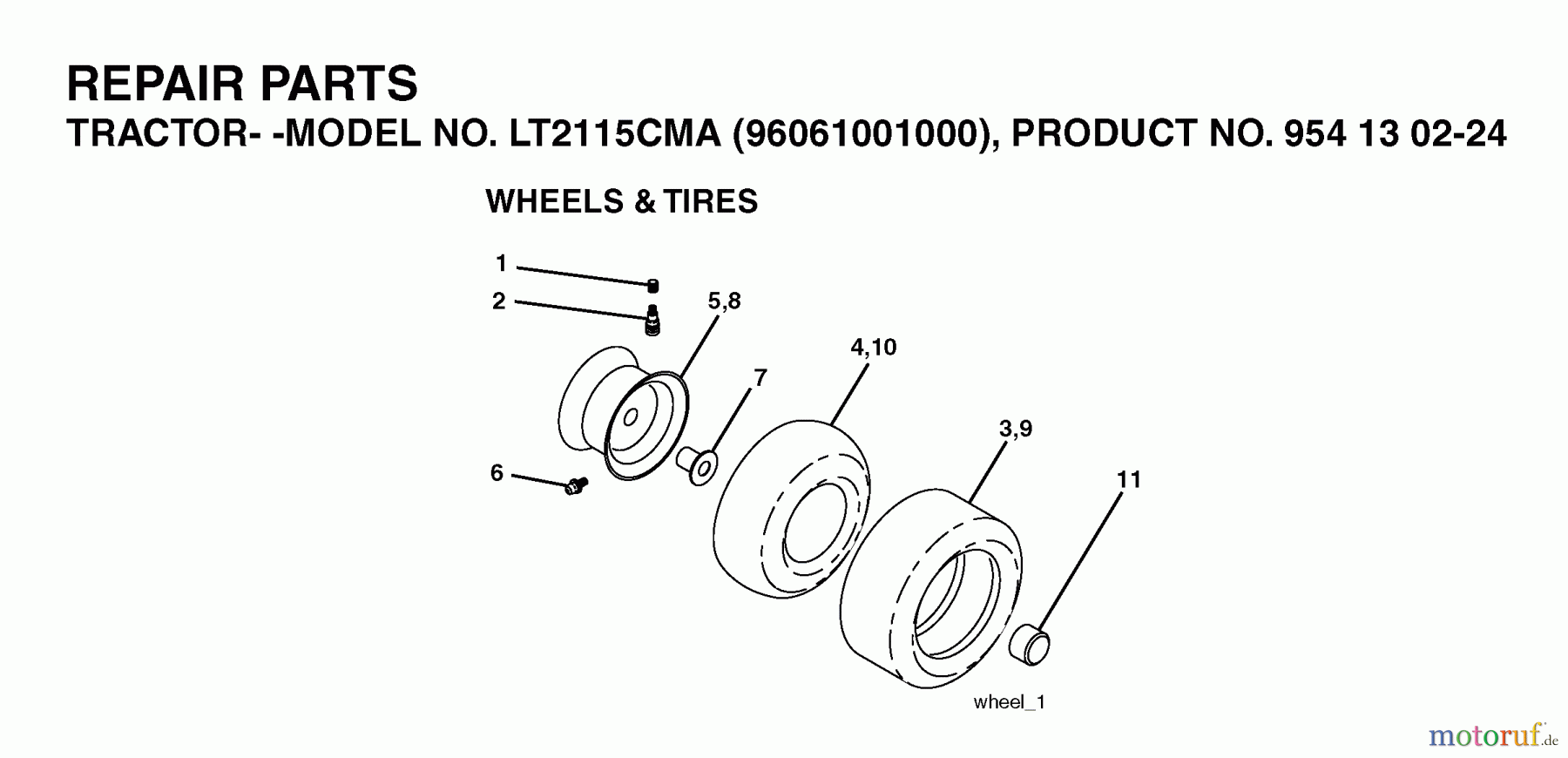  Jonsered Rasen  und Garten Traktoren LT2115 CMA (96061001000) - Jonsered Lawn & Garden Tractor (2005-01) WHEELS TIRES
