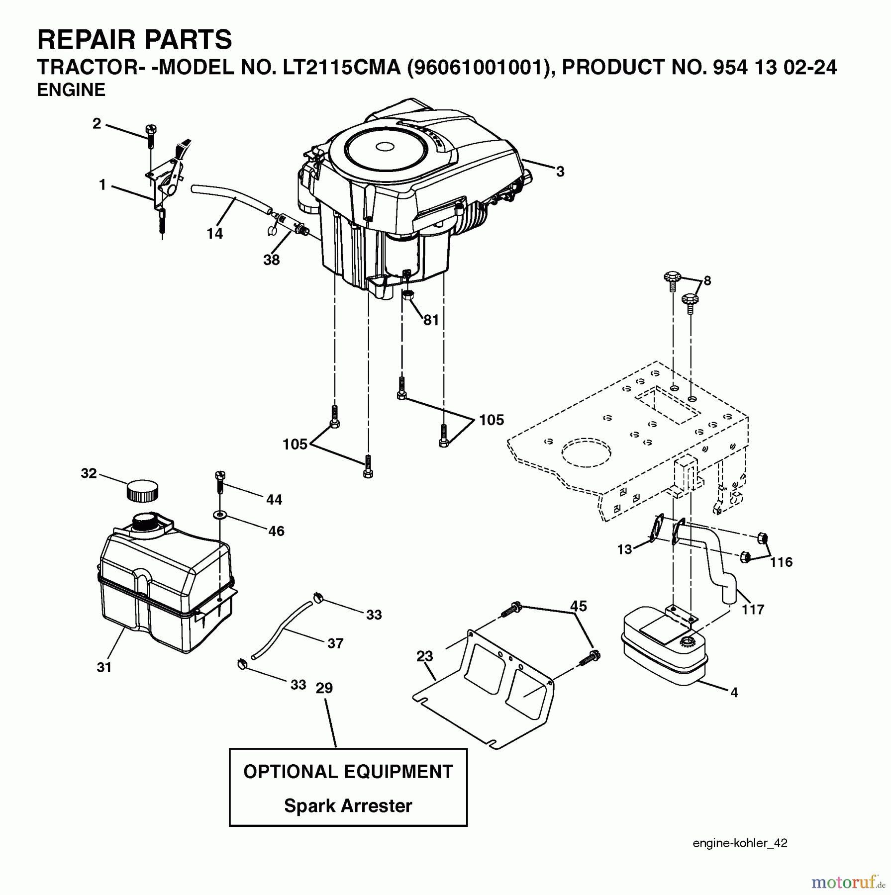 Jonsered Rasen und Garten Traktoren LT2115 CMA (96061001001) - Jonsered Lawn & Garden Tractor (2005-04) ENGINE