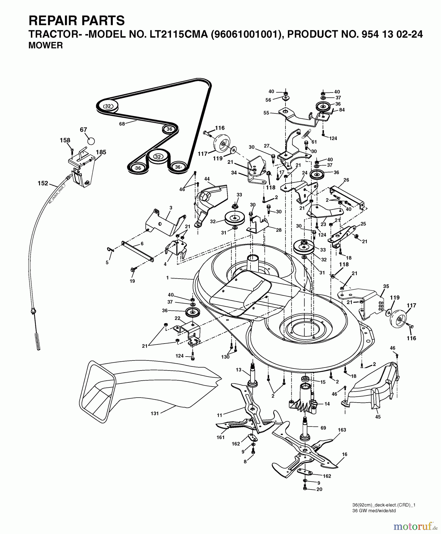 Jonsered Rasen und Garten Traktoren LT2115 CMA (96061001001) - Jonsered Lawn & Garden Tractor (2005-04) MOWER DECK / CUTTING DECK