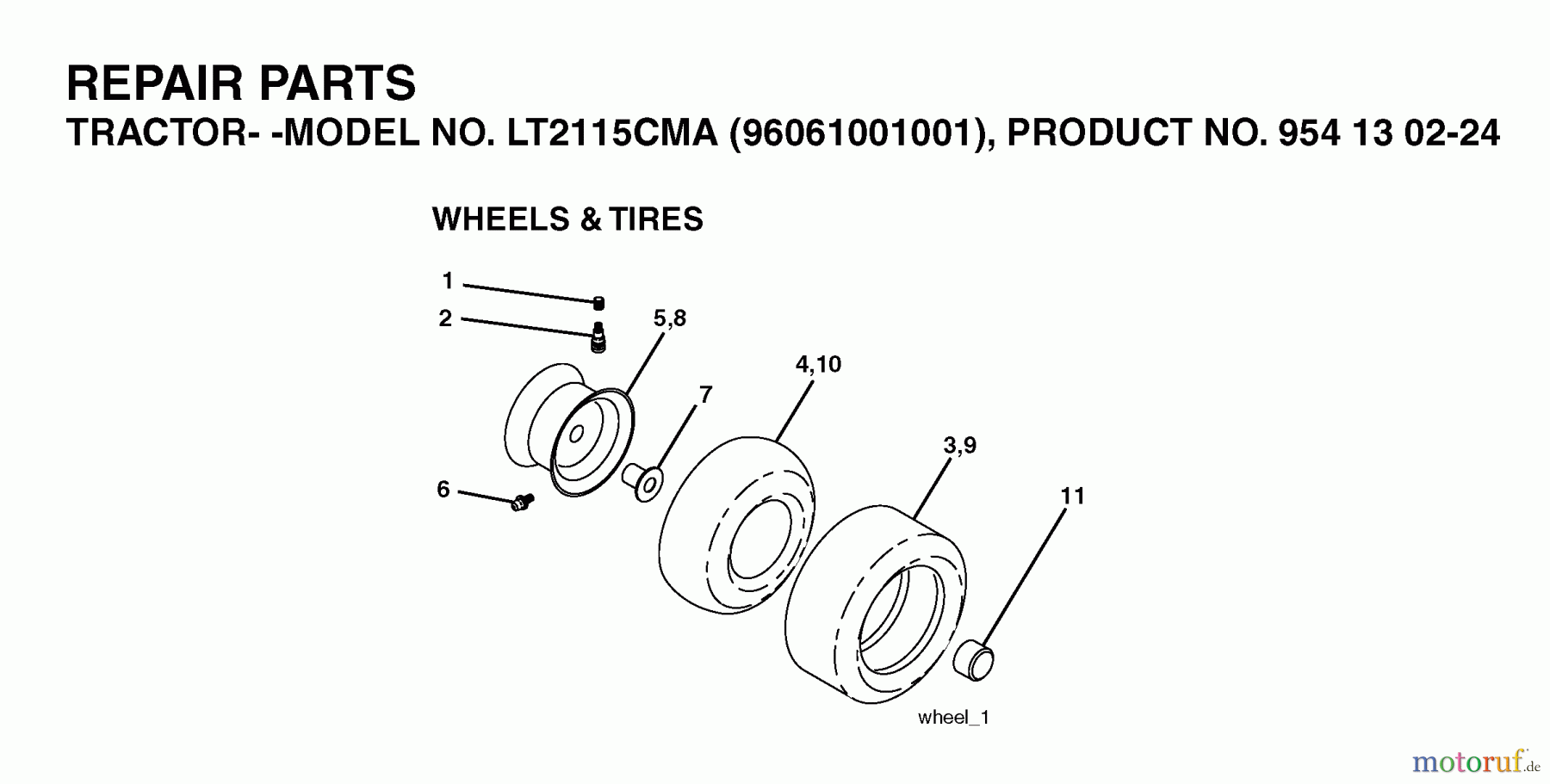  Jonsered Rasen  und Garten Traktoren LT2115 CMA (96061001001) - Jonsered Lawn & Garden Tractor (2005-04) WHEELS TIRES