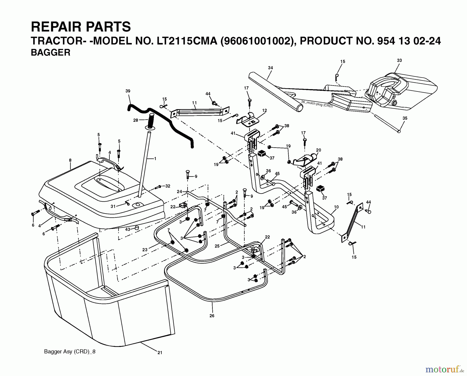 Jonsered Rasen und Garten Traktoren LT2115 CMA (96061001002) - Jonsered Lawn & Garden Tractor (2005-05) BAGGER