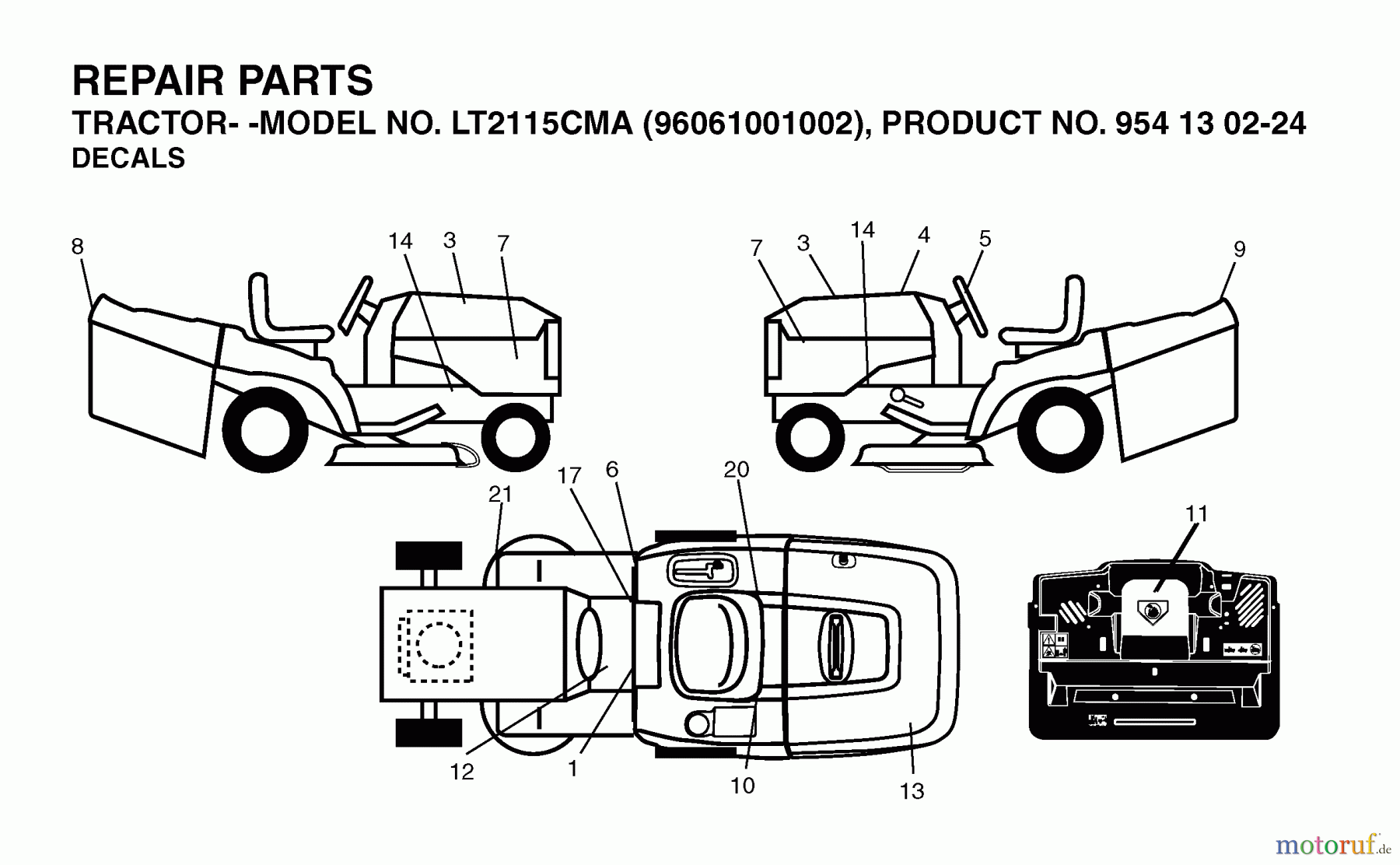  Jonsered Rasen  und Garten Traktoren LT2115 CMA (96061001002) - Jonsered Lawn & Garden Tractor (2005-05) DECALS