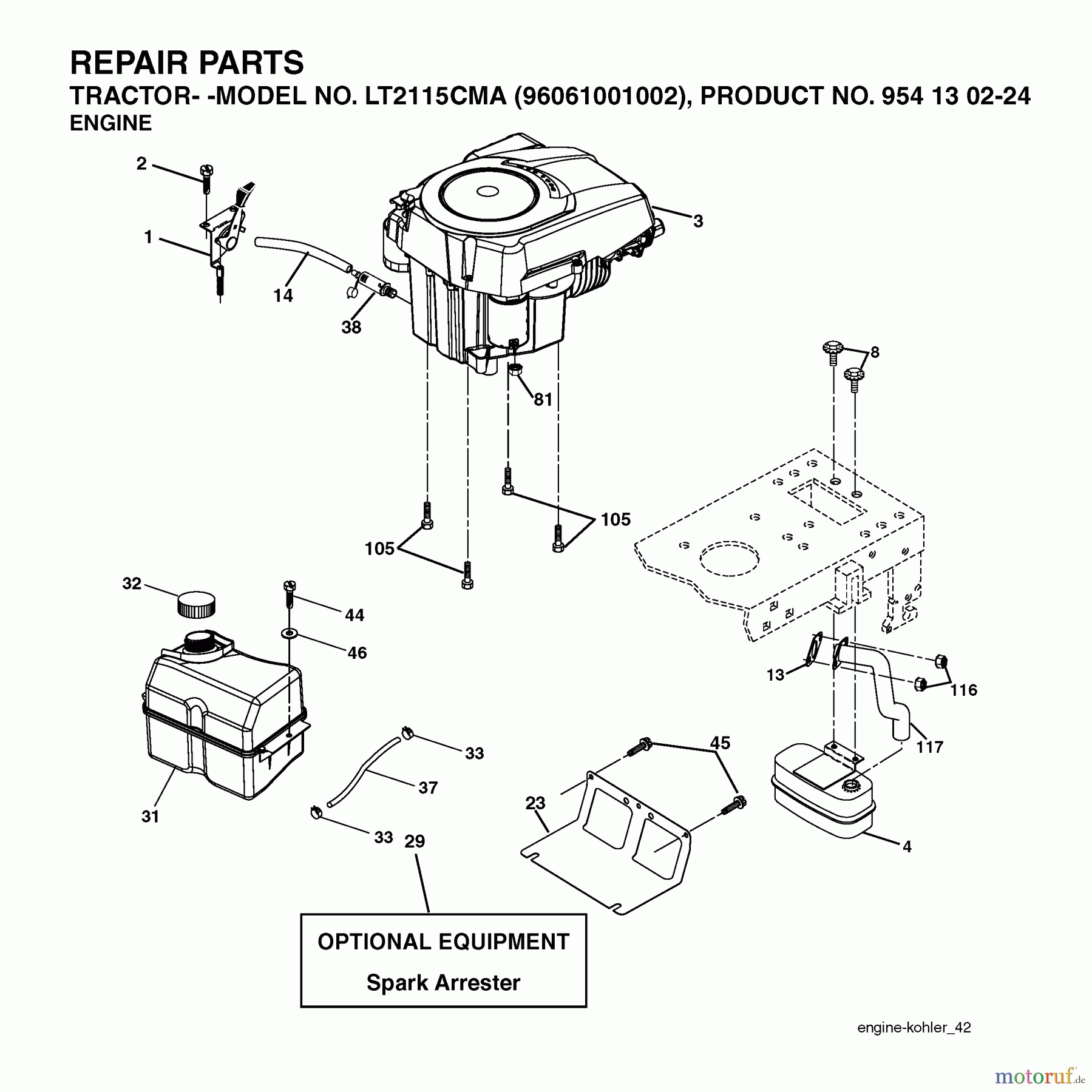 Jonsered Rasen und Garten Traktoren LT2115 CMA (96061001002) - Jonsered Lawn & Garden Tractor (2005-05) ENGINE