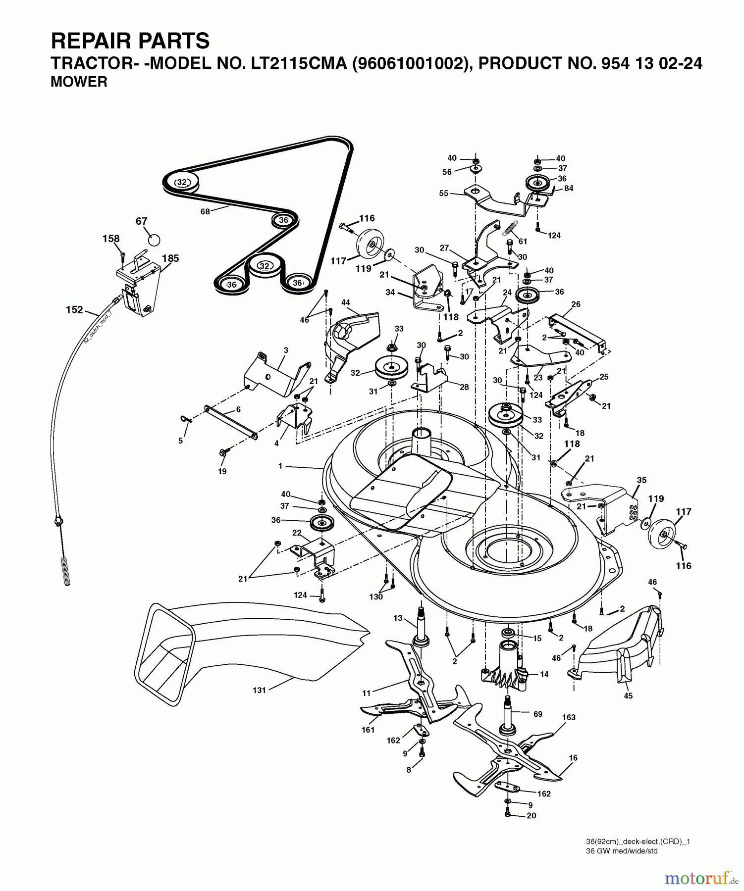  Jonsered Rasen  und Garten Traktoren LT2115 CMA (96061001002) - Jonsered Lawn & Garden Tractor (2005-05) MOWER DECK / CUTTING DECK