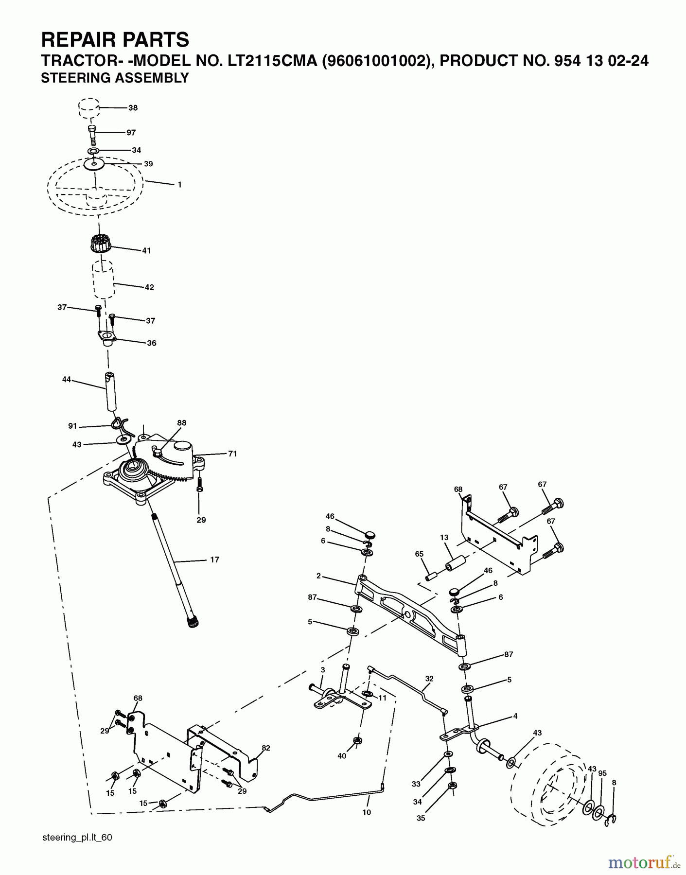 Jonsered Rasen  und Garten Traktoren LT2115 CMA (96061001002) - Jonsered Lawn & Garden Tractor (2005-05) STEERING