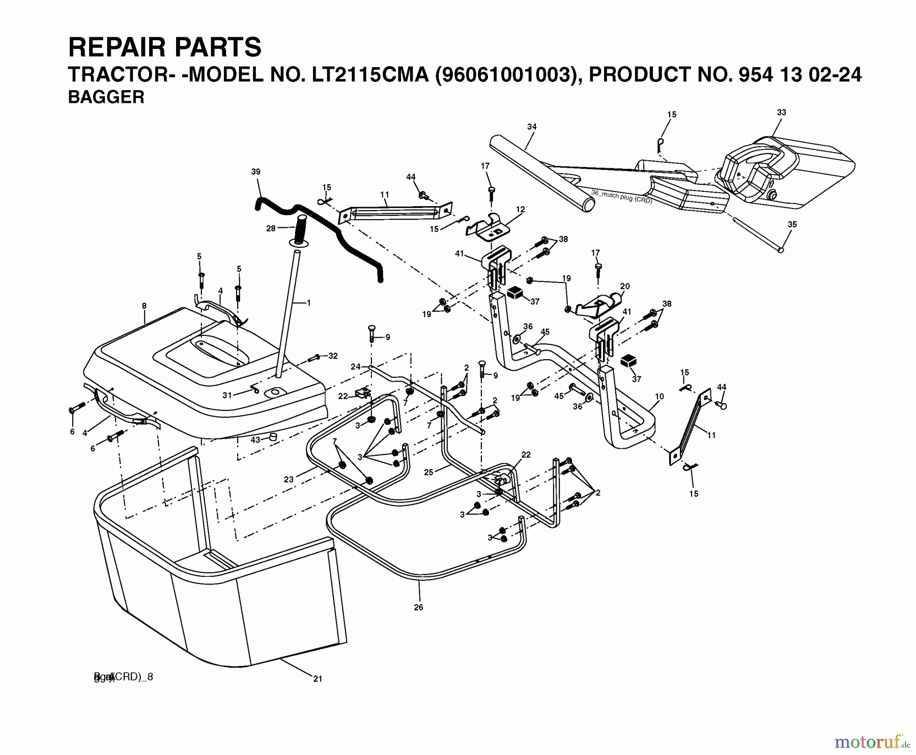 Jonsered Rasen und Garten Traktoren LT2115 CMA (96061001003) - Jonsered Lawn & Garden Tractor (2006-01) BAGGER