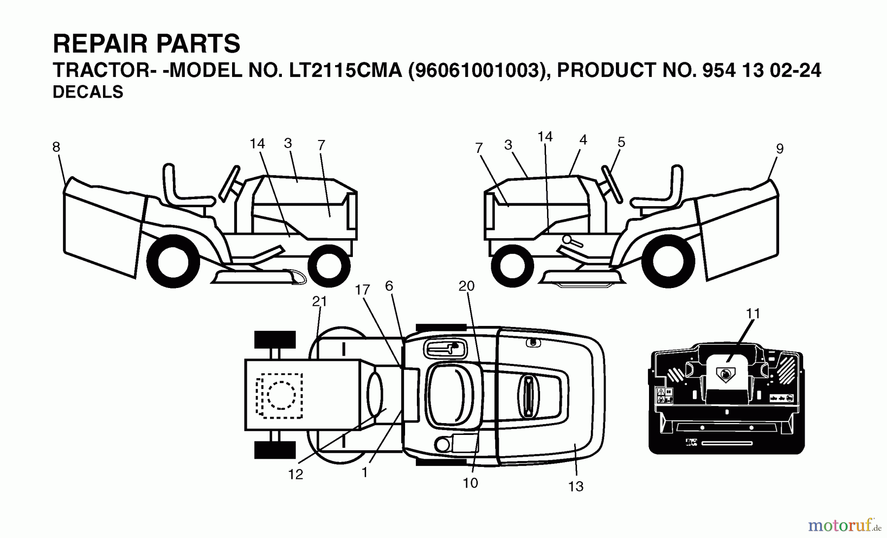 Jonsered Rasen und Garten Traktoren LT2115 CMA (96061001003) - Jonsered Lawn & Garden Tractor (2006-01) DECALS