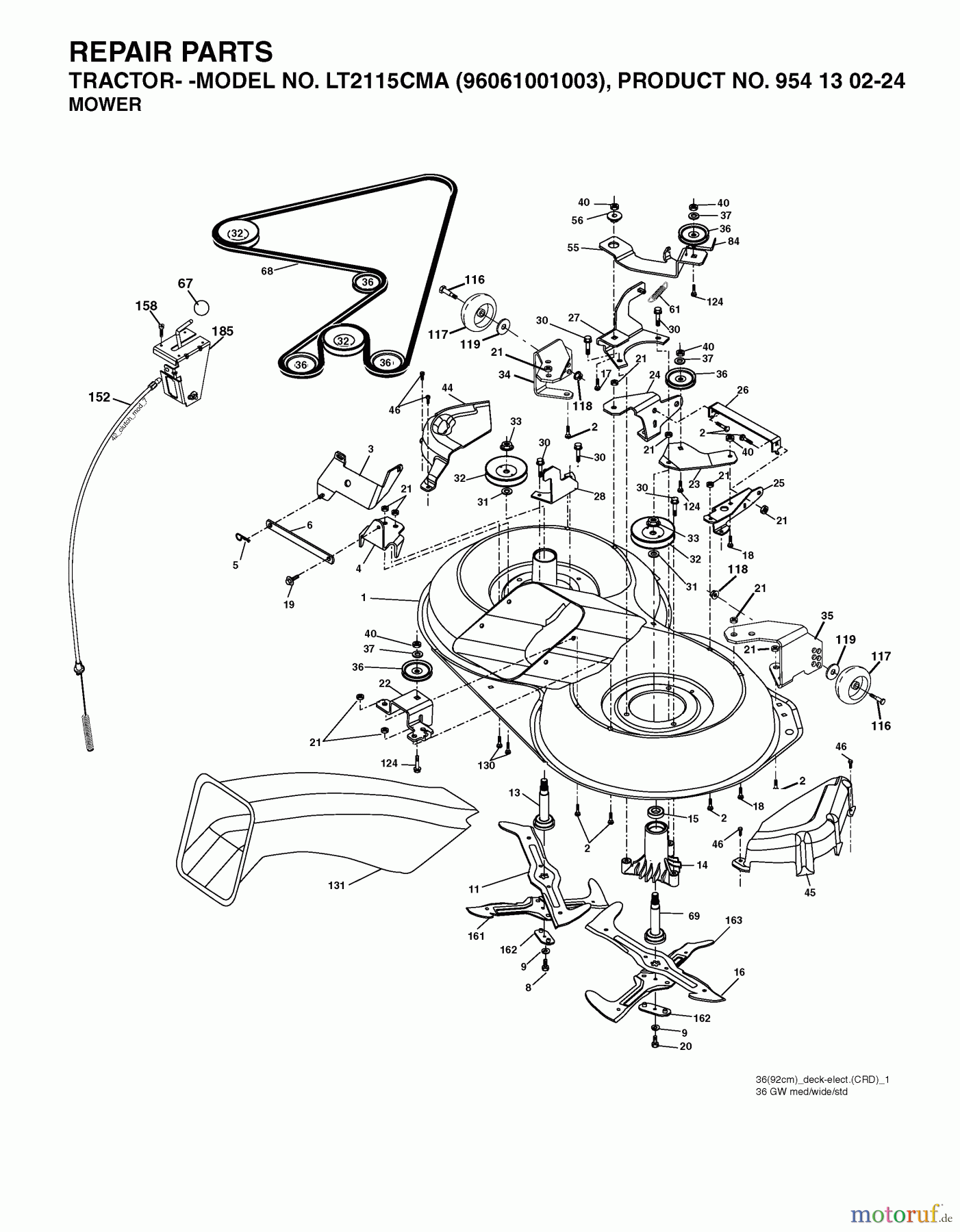 Jonsered Rasen und Garten Traktoren LT2115 CMA (96061001003) - Jonsered Lawn & Garden Tractor (2006-01) MOWER DECK / CUTTING DECK