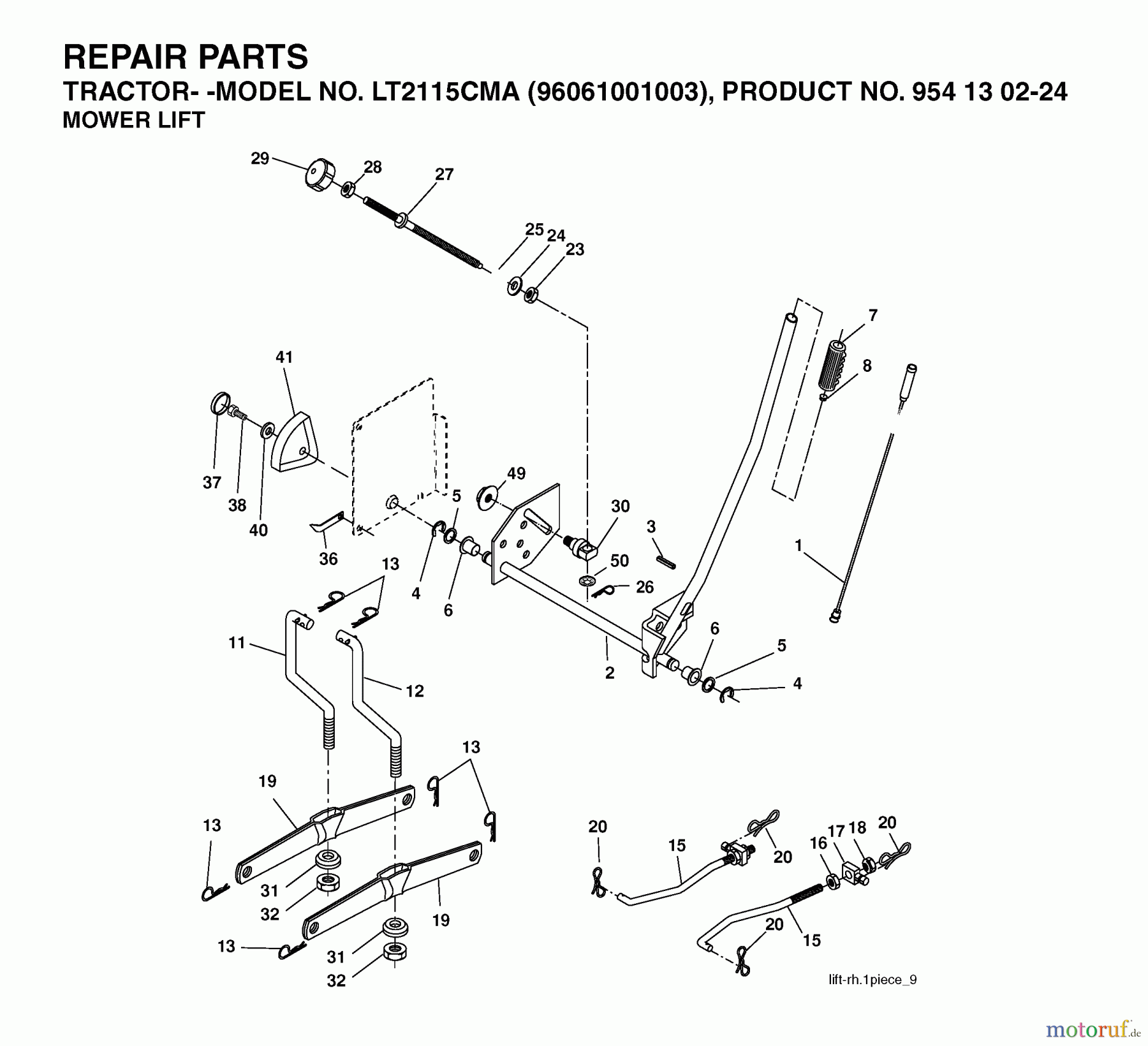 Jonsered Rasen und Garten Traktoren LT2115 CMA (96061001003) - Jonsered Lawn & Garden Tractor (2006-01) MOWER LIFT / DECK LIFT
