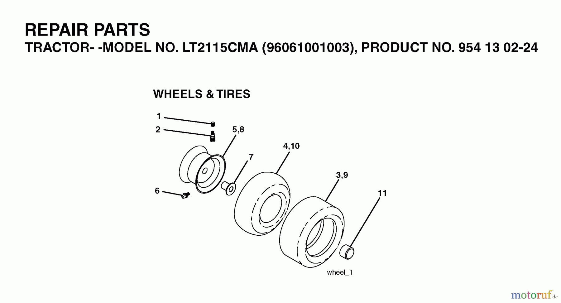 Jonsered Rasen und Garten Traktoren LT2115 CMA (96061001003) - Jonsered Lawn & Garden Tractor (2006-01) WHEELS TIRES