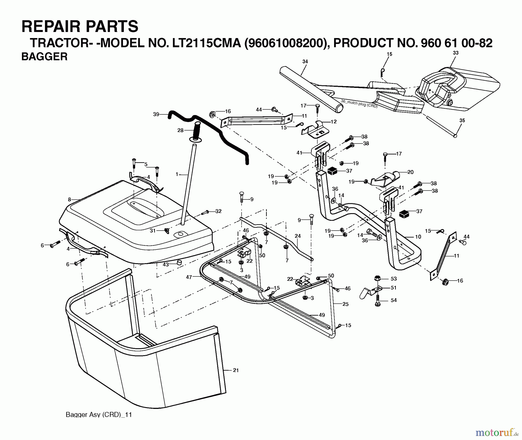 Jonsered Rasen und Garten Traktoren LT2115 CMA (96061008200) - Jonsered Lawn & Garden Tractor (2006-05) BAGGER
