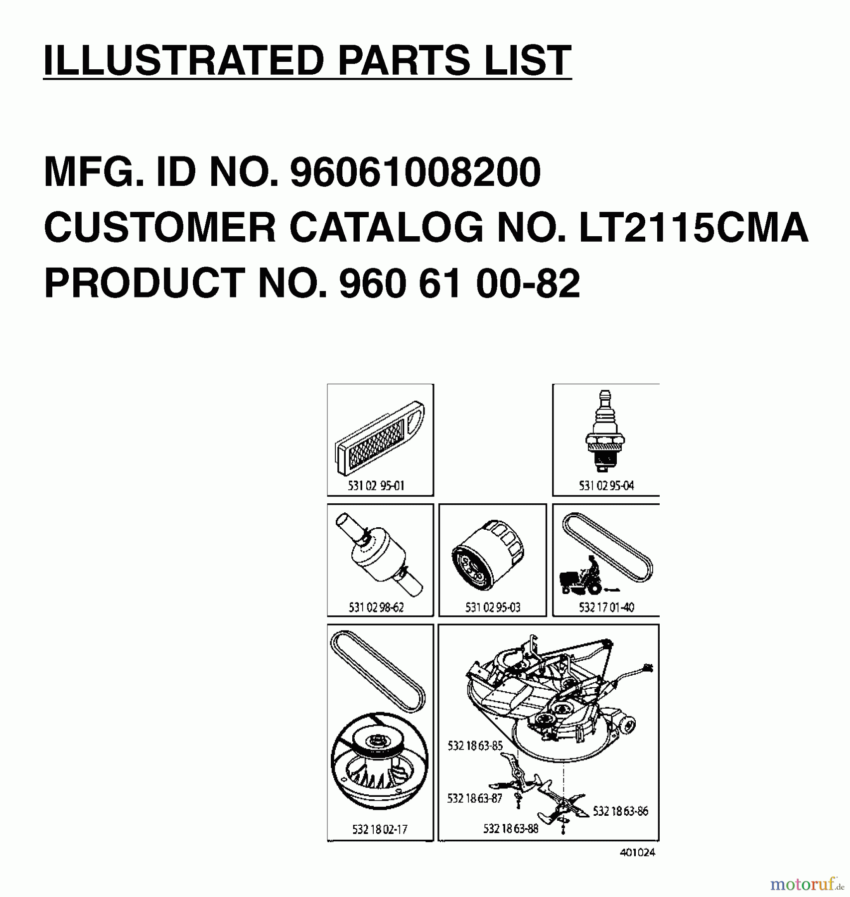 Jonsered Rasen und Garten Traktoren LT2115 CMA (96061008200) - Jonsered Lawn & Garden Tractor (2006-05) FREQUENTLY USED PARTS