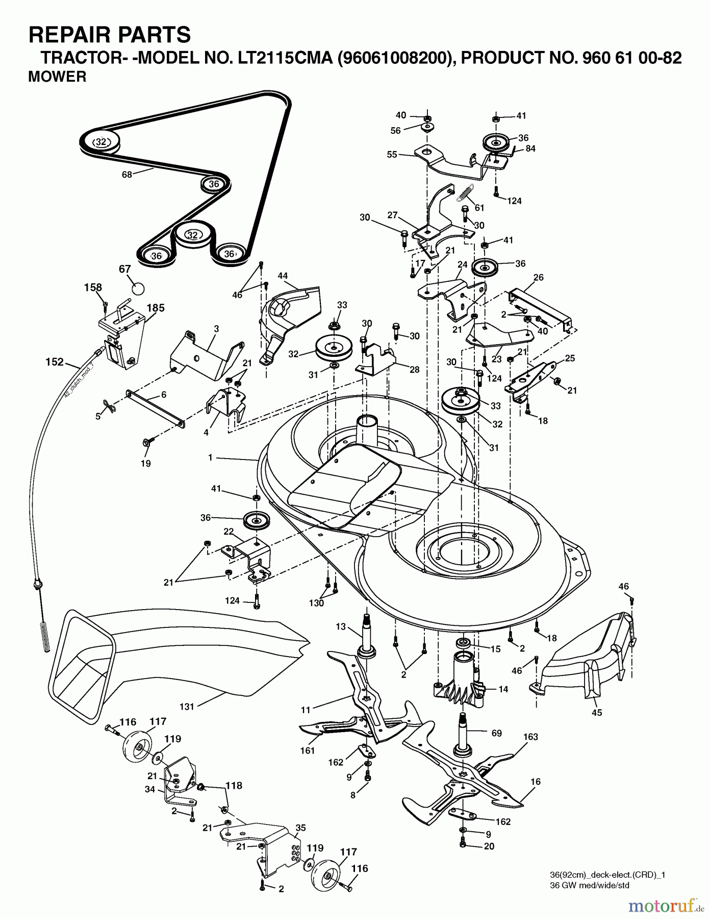Jonsered Rasen und Garten Traktoren LT2115 CMA (96061008200) - Jonsered Lawn & Garden Tractor (2006-05) MOWER DECK / CUTTING DECK