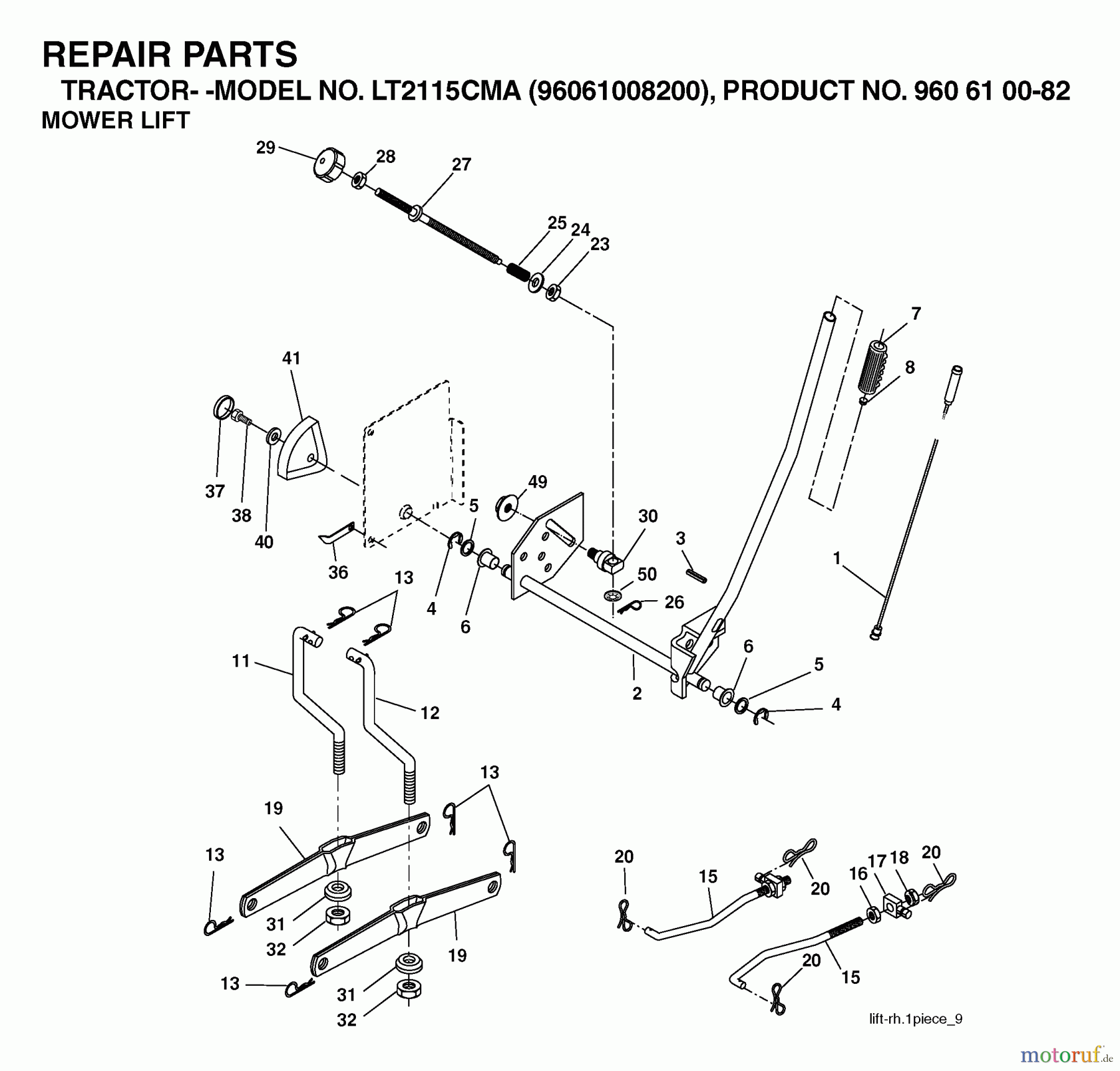 Jonsered Rasen und Garten Traktoren LT2115 CMA (96061008200) - Jonsered Lawn & Garden Tractor (2006-05) MOWER LIFT / DECK LIFT