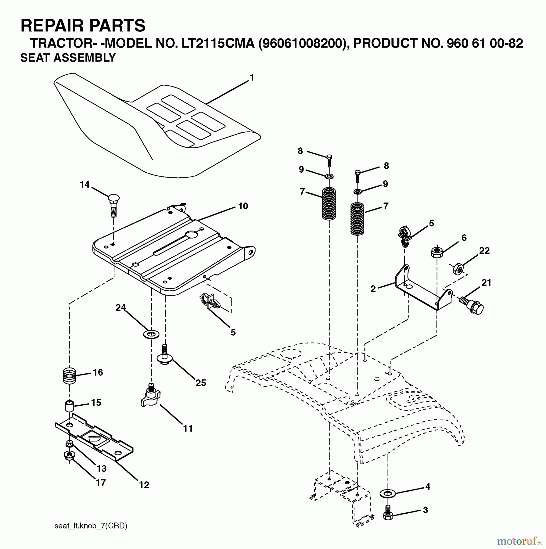 Jonsered Rasen und Garten Traktoren LT2115 CMA (96061008200) - Jonsered Lawn & Garden Tractor (2006-05) SEAT