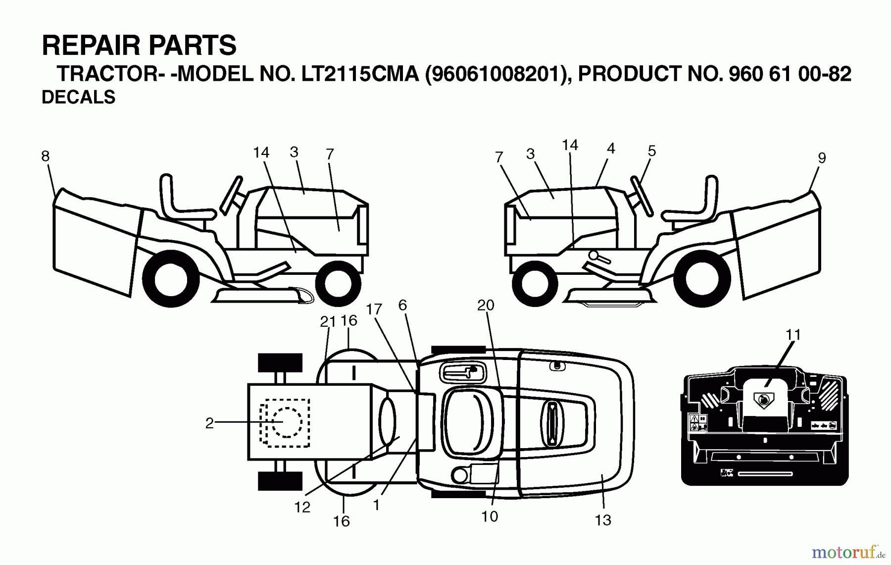 Jonsered Rasen und Garten Traktoren LT2115 CMA (96061008201) - Jonsered Lawn & Garden Tractor (2006-03) DECALS