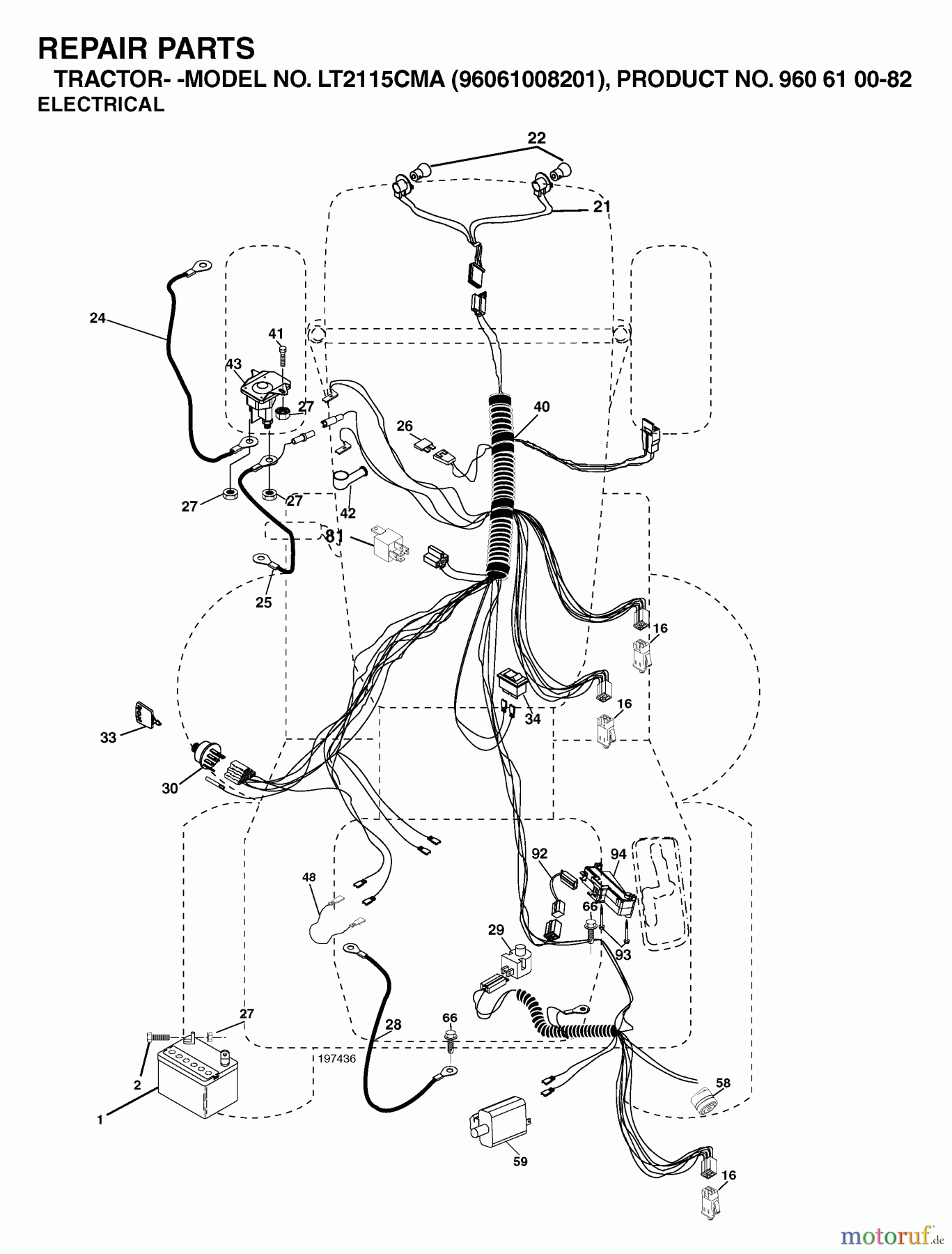Jonsered Rasen und Garten Traktoren LT2115 CMA (96061008201) - Jonsered Lawn & Garden Tractor (2006-03) ELECTRICAL