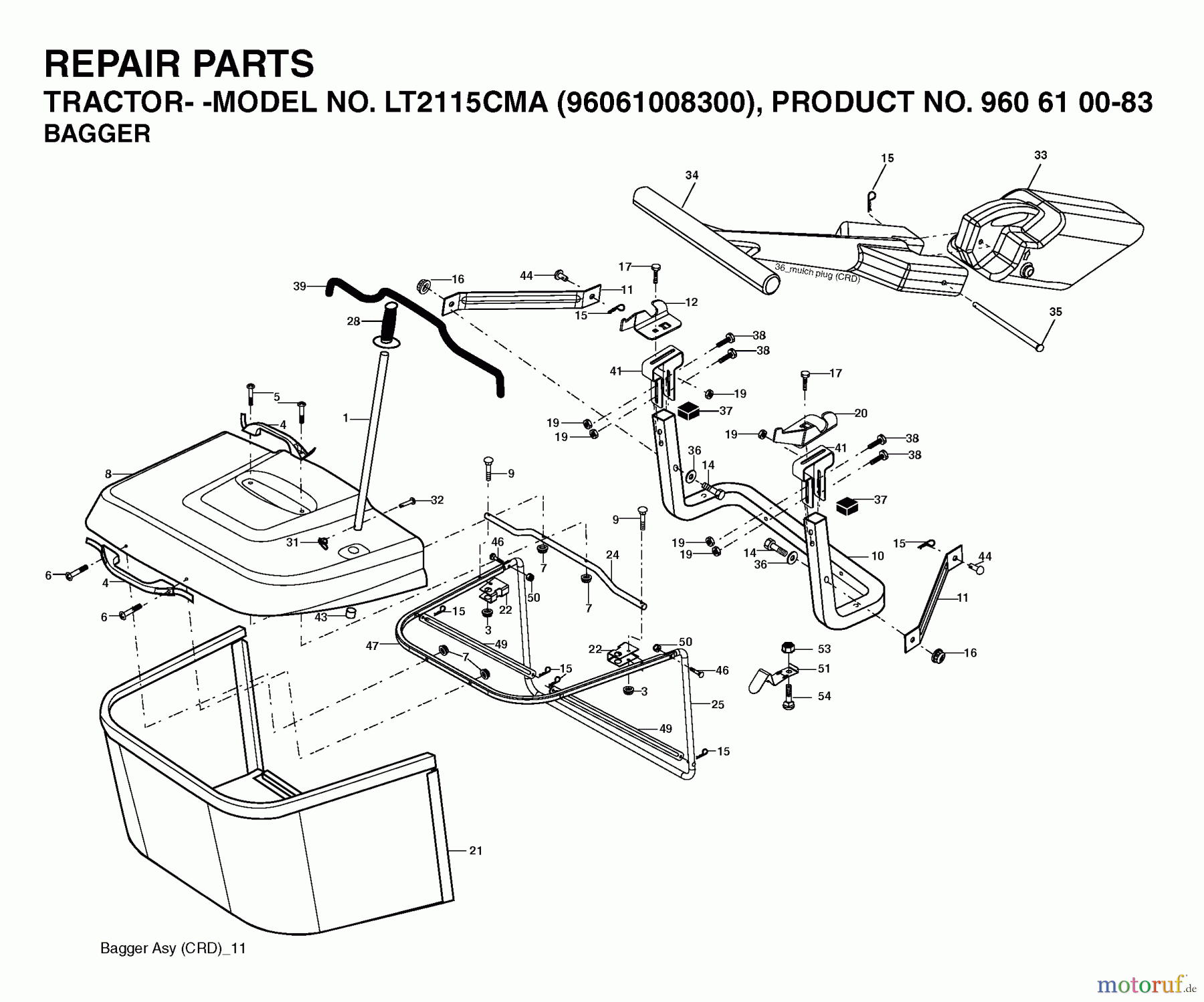 Jonsered Rasen und Garten Traktoren LT2115 CMA (96061008300) - Jonsered Lawn & Garden Tractor (2006-04) BAGGER