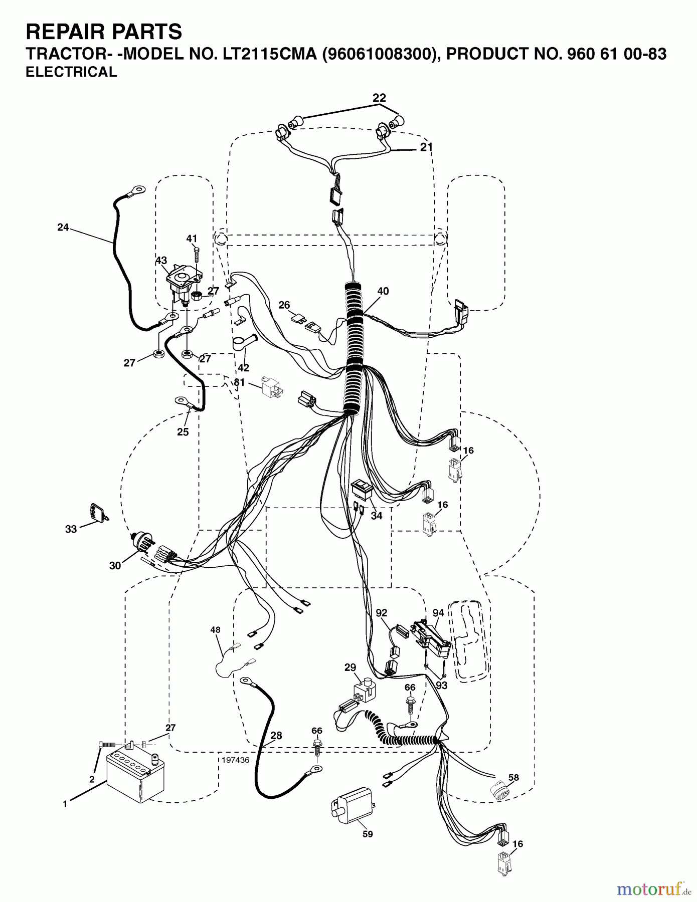 Jonsered Rasen und Garten Traktoren LT2115 CMA (96061008300) - Jonsered Lawn & Garden Tractor (2006-04) ELECTRICAL