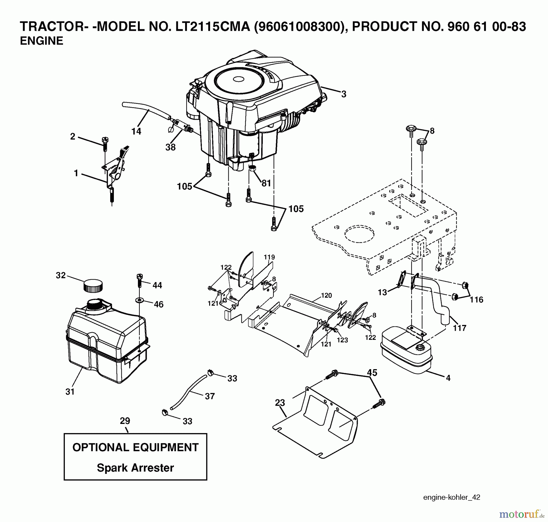 Jonsered Rasen und Garten Traktoren LT2115 CMA (96061008300) - Jonsered Lawn & Garden Tractor (2006-04) ENGINE CUTTING EQUIPMENT