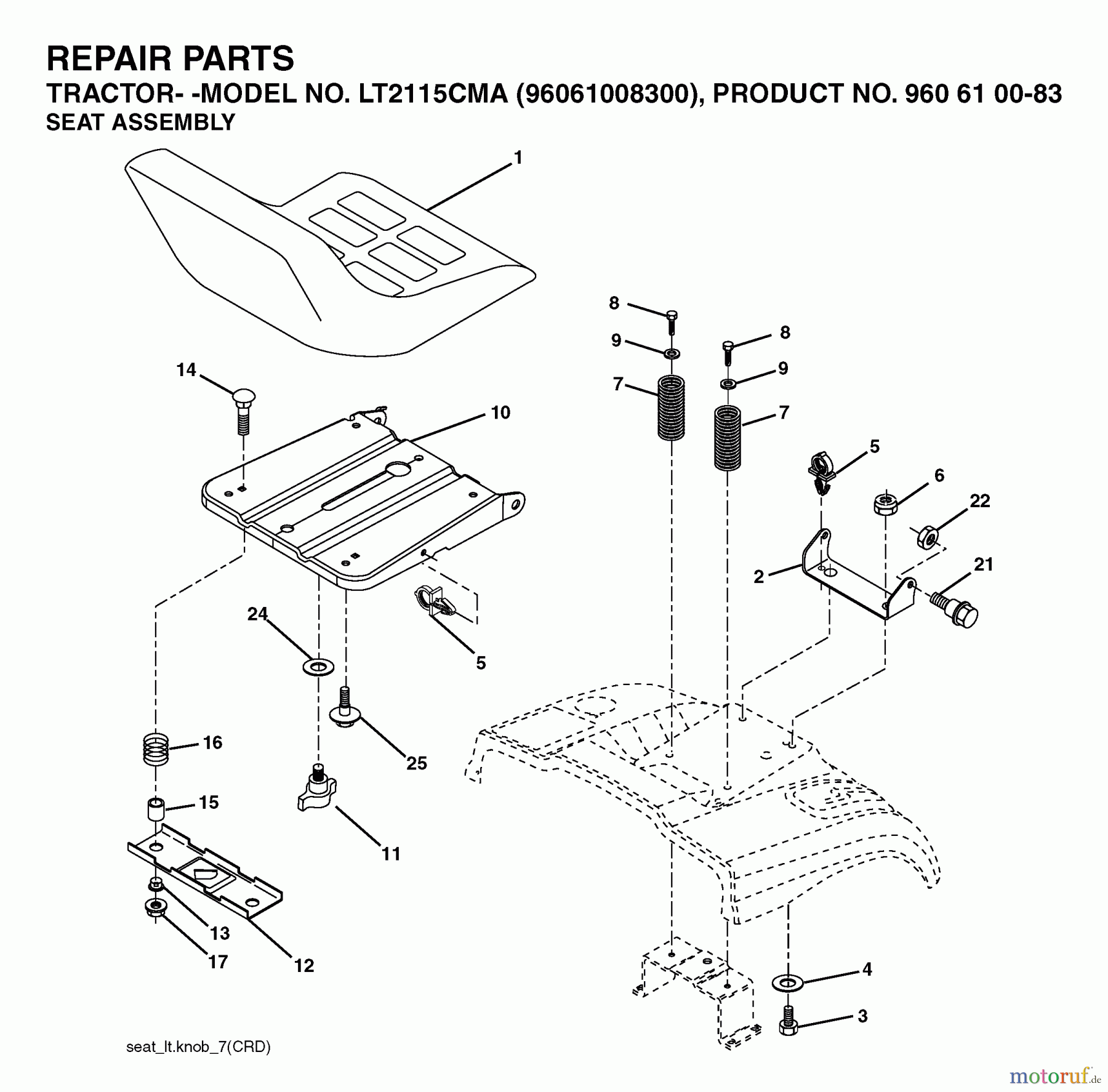 Jonsered Rasen und Garten Traktoren LT2115 CMA (96061008300) - Jonsered Lawn & Garden Tractor (2006-04) SEAT
