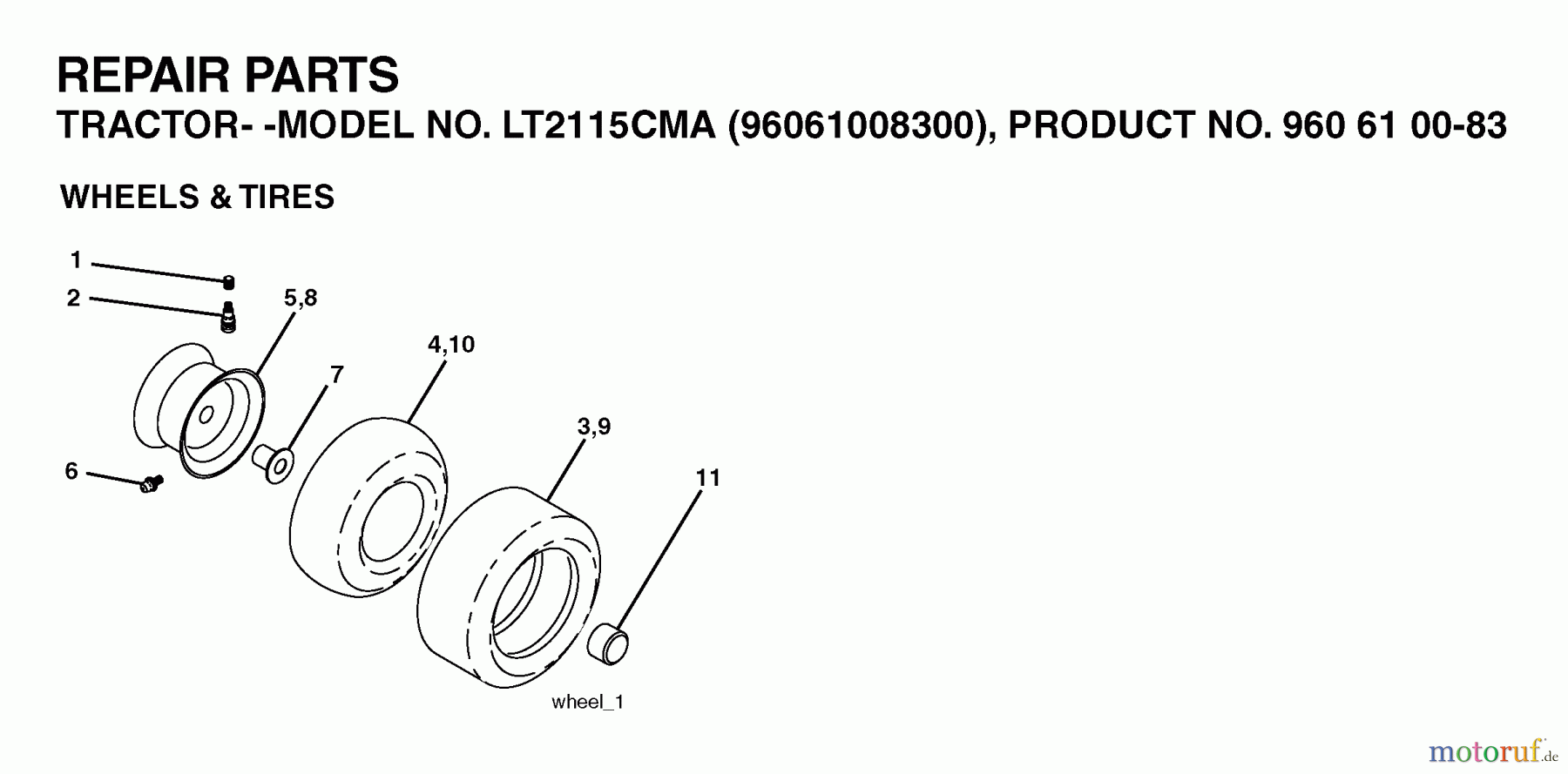 Jonsered Rasen und Garten Traktoren LT2115 CMA (96061008300) - Jonsered Lawn & Garden Tractor (2006-04) WHEELS TIRES