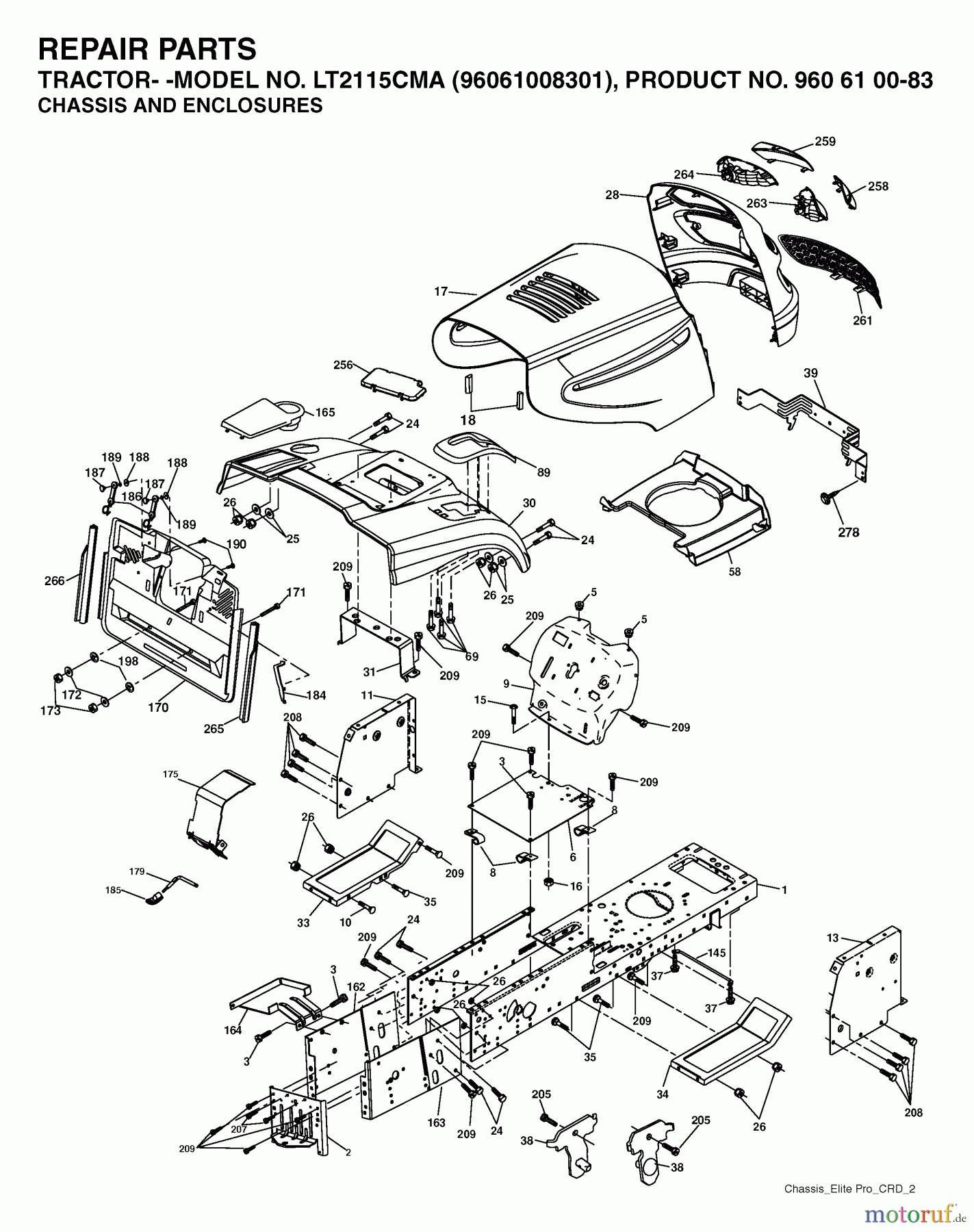 Jonsered Rasen und Garten Traktoren LT2115 CMA (96061008301) - Jonsered Lawn & Garden Tractor (2006-06) CHASSIS ENCLOSURES