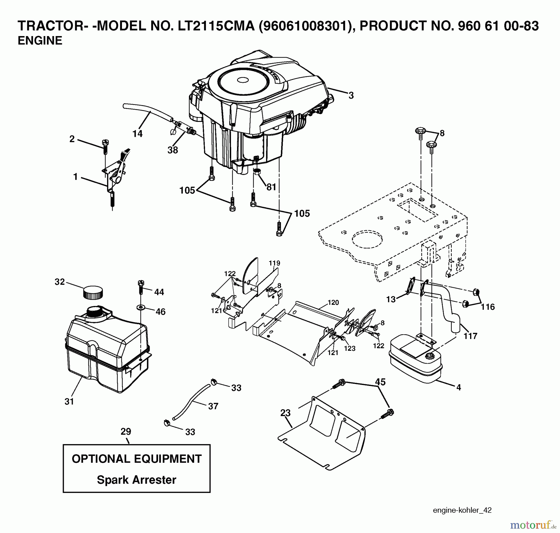 Jonsered Rasen  und Garten Traktoren LT2115 CMA (96061008301) - Jonsered Lawn & Garden Tractor (2006-06) ENGINE