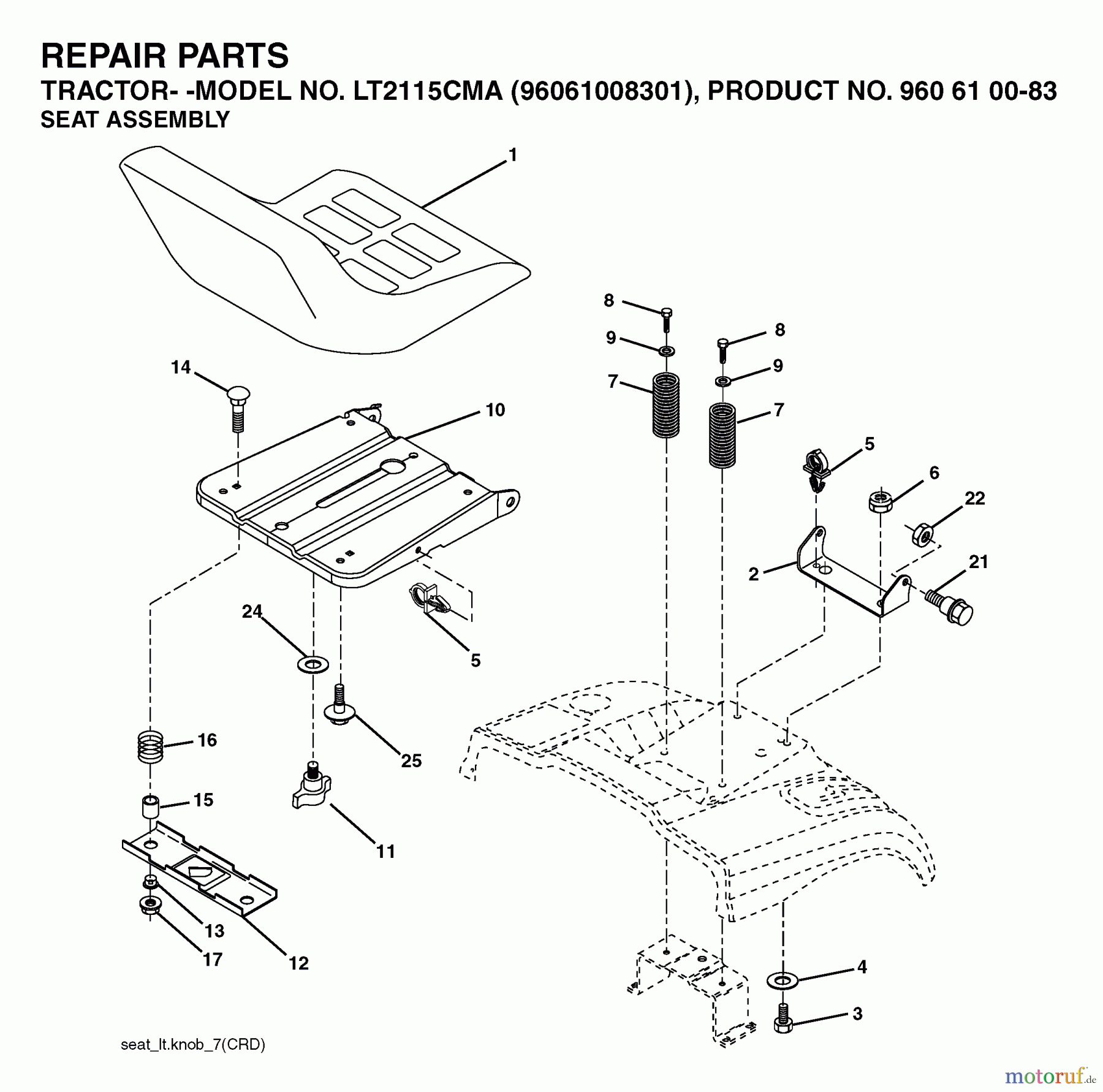 Jonsered Rasen  und Garten Traktoren LT2115 CMA (96061008301) - Jonsered Lawn & Garden Tractor (2006-06) SEAT