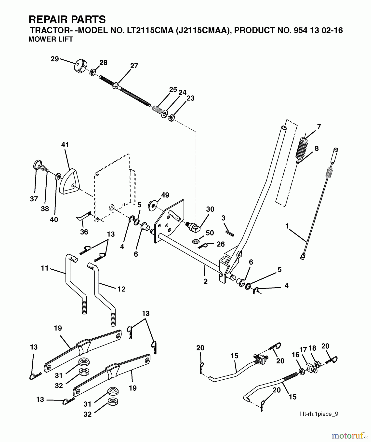 Jonsered Rasen und Garten Traktoren LT2115 CMA (J2115CMAA, 954130216) - Jonsered Lawn & Garden Tractor (2004-01) MOWER LIFT / DECK LIFT