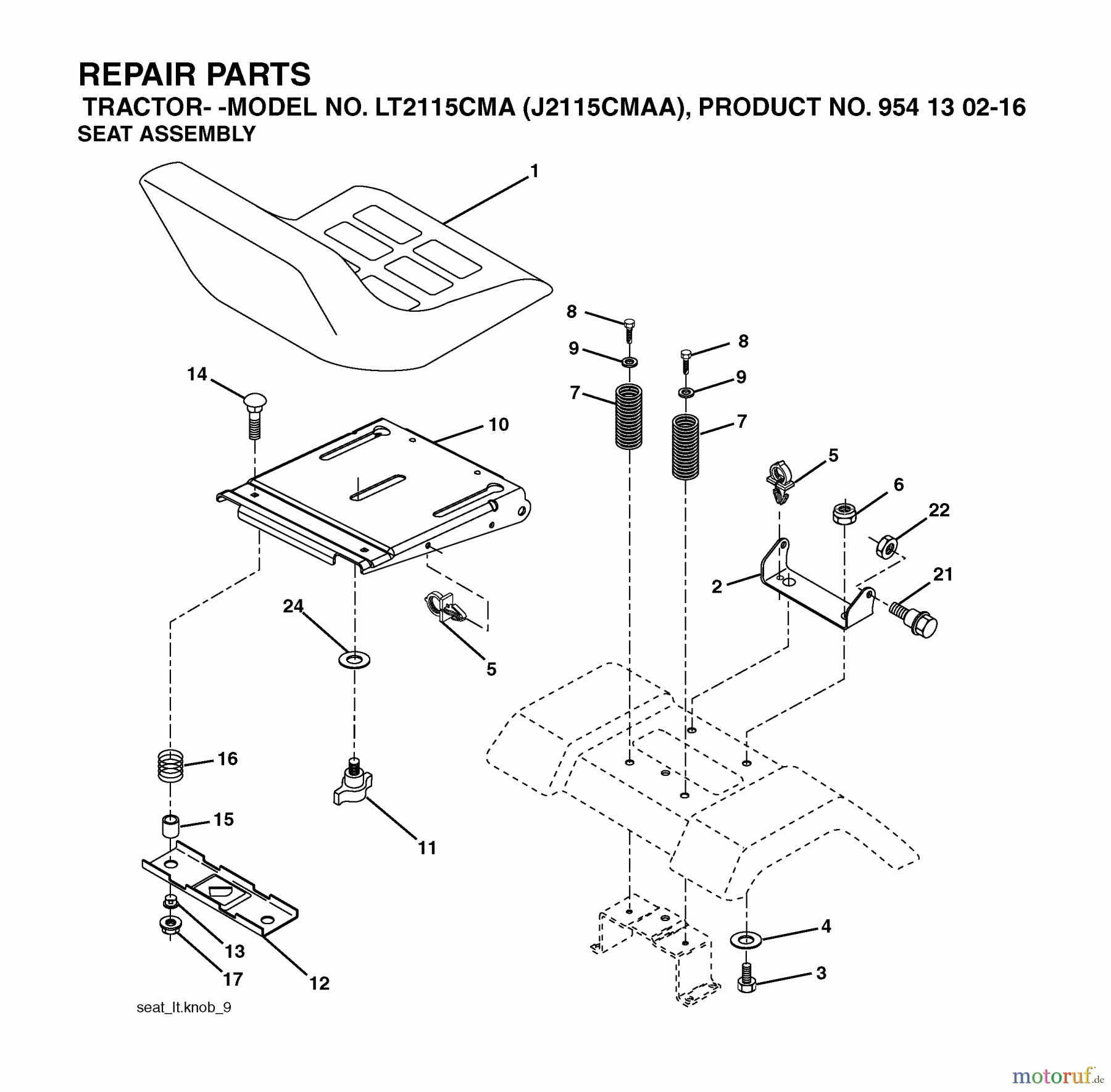 Jonsered Rasen  und Garten Traktoren LT2115 CMA (J2115CMAA, 954130216) - Jonsered Lawn & Garden Tractor (2004-01) SEAT