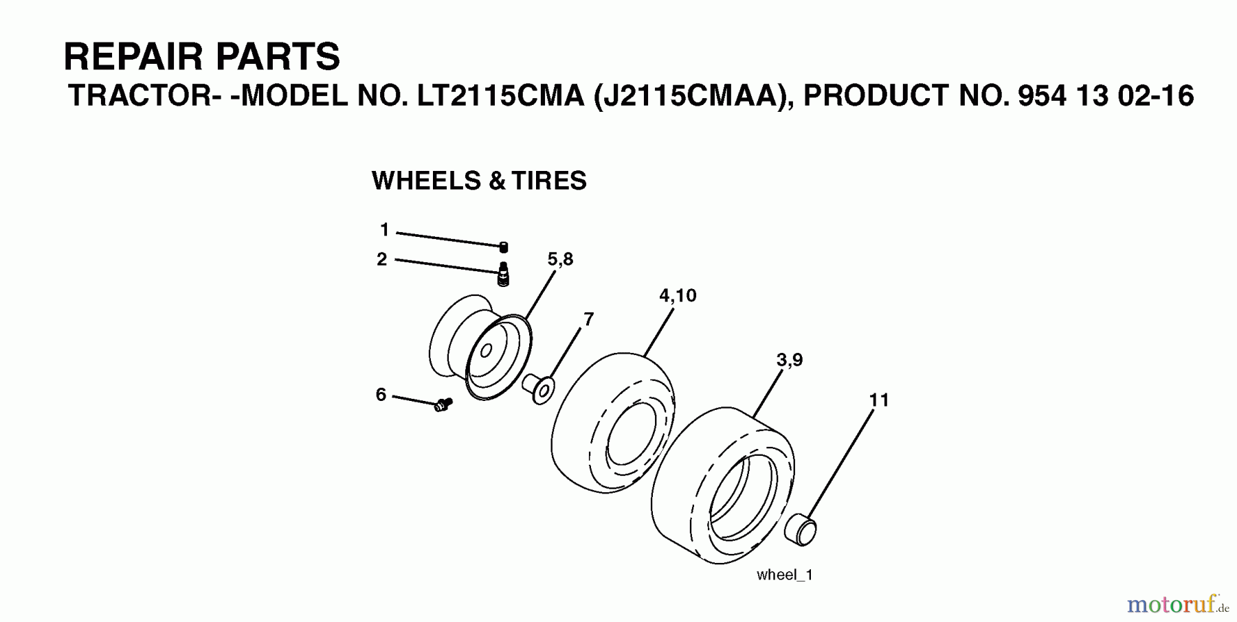 Jonsered Rasen und Garten Traktoren LT2115 CMA (J2115CMAA, 954130216) - Jonsered Lawn & Garden Tractor (2004-01) WHEELS TIRES