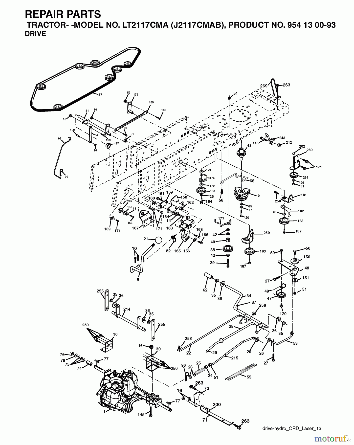 Jonsered Rasen und Garten Traktoren LT2117 CMA (J2117CMAB, 954130093) - Jonsered Lawn & Garden Tractor (2003-05) DRIVE