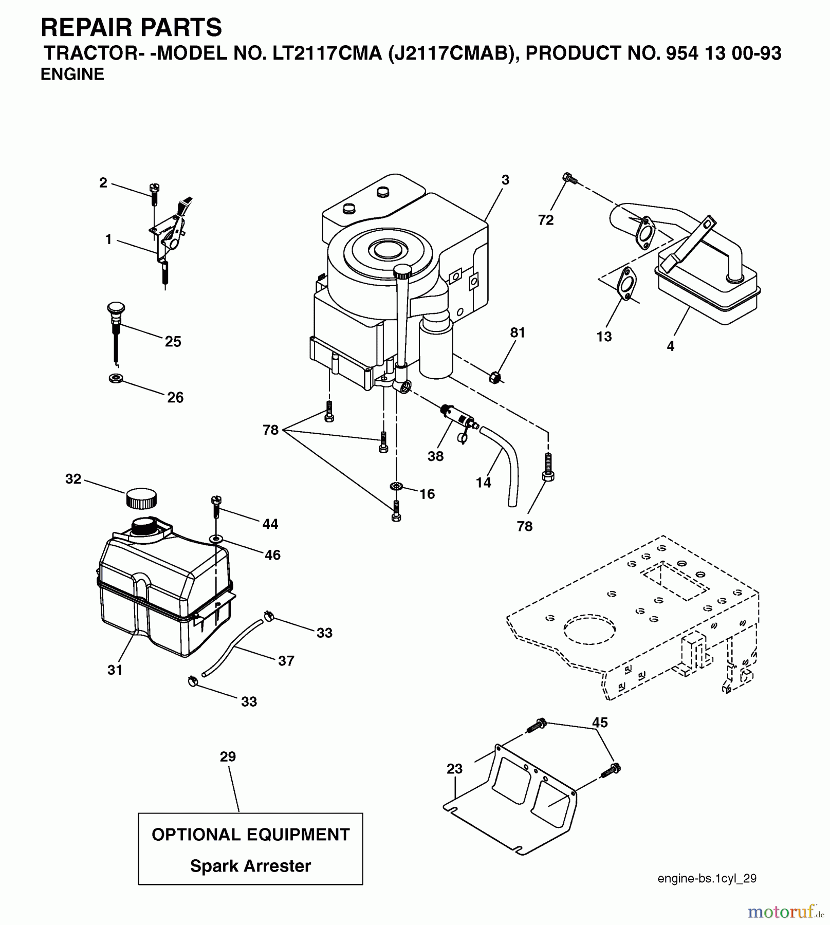 Jonsered Rasen und Garten Traktoren LT2117 CMA (J2117CMAB, 954130093) - Jonsered Lawn & Garden Tractor (2003-05) ENGINE