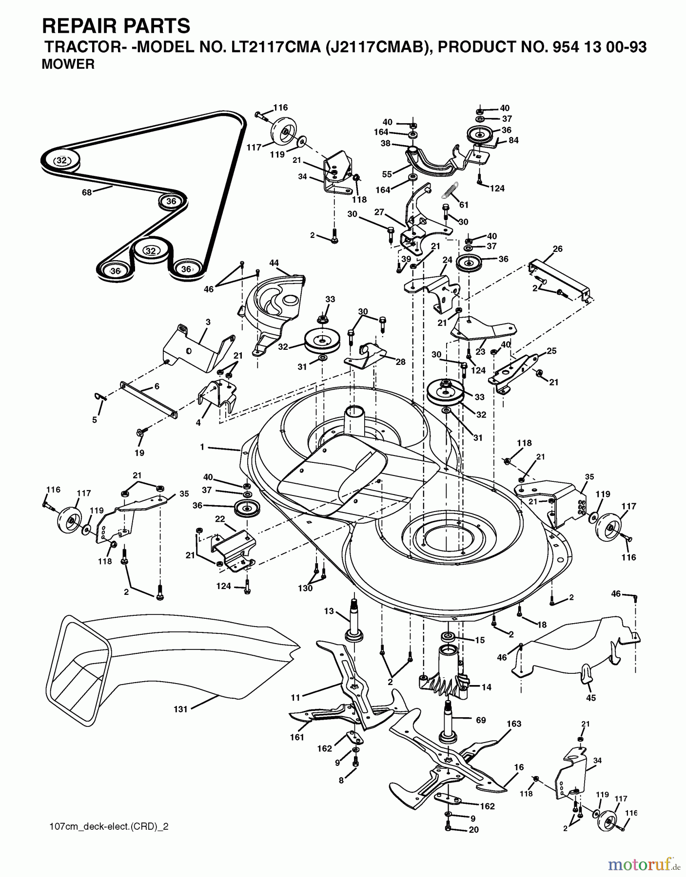  Jonsered Rasen  und Garten Traktoren LT2117 CMA (J2117CMAB, 954130093) - Jonsered Lawn & Garden Tractor (2003-05) MOWER DECK / CUTTING DECK