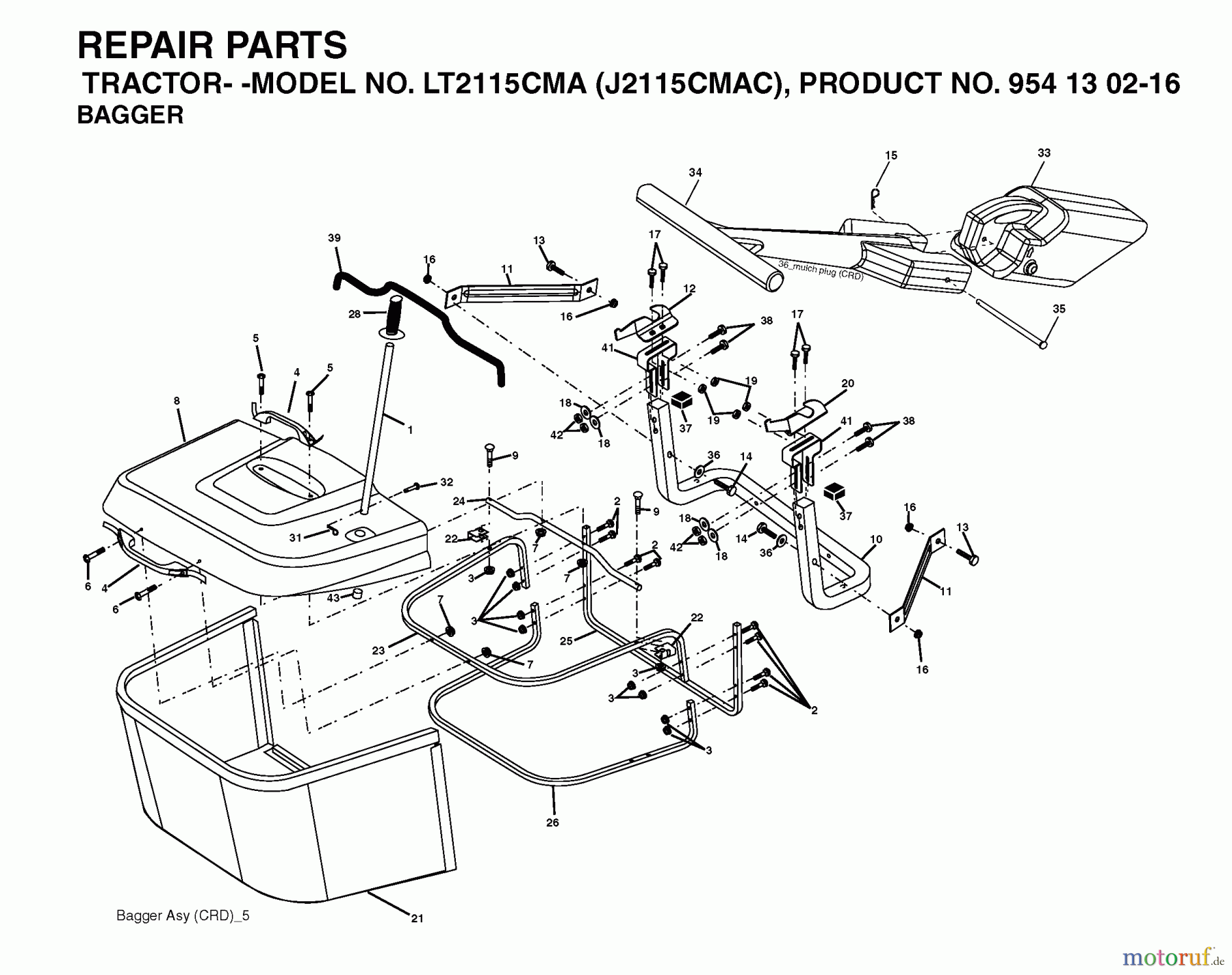  Jonsered Rasen  und Garten Traktoren LT2115 CMA (J2115CMAC, 954130216) - Jonsered Lawn & Garden Tractor (2004-06) BAGGER