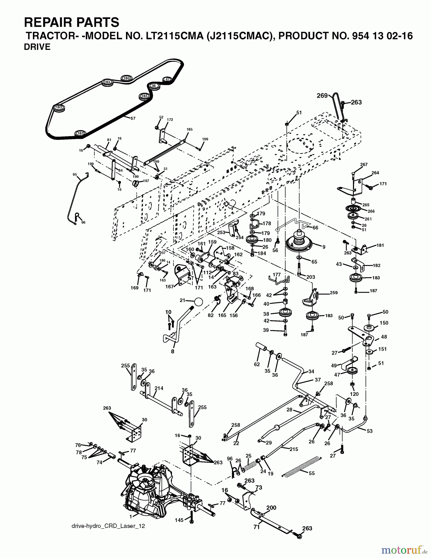 Jonsered Rasen und Garten Traktoren LT2115 CMA (J2115CMAC, 954130216) - Jonsered Lawn & Garden Tractor (2004-06) DRIVE