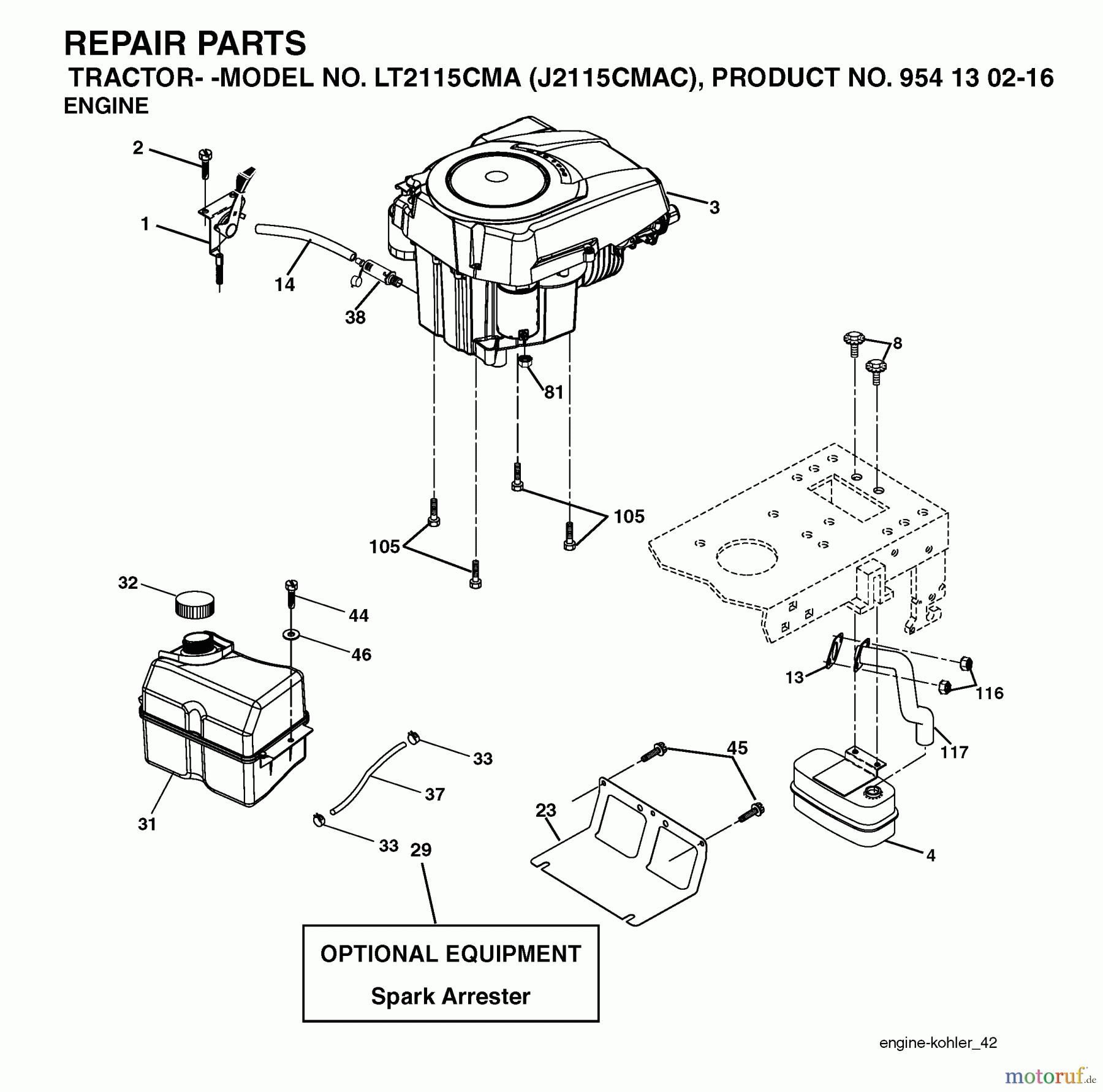  Jonsered Rasen  und Garten Traktoren LT2115 CMA (J2115CMAC, 954130216) - Jonsered Lawn & Garden Tractor (2004-06) ENGINE