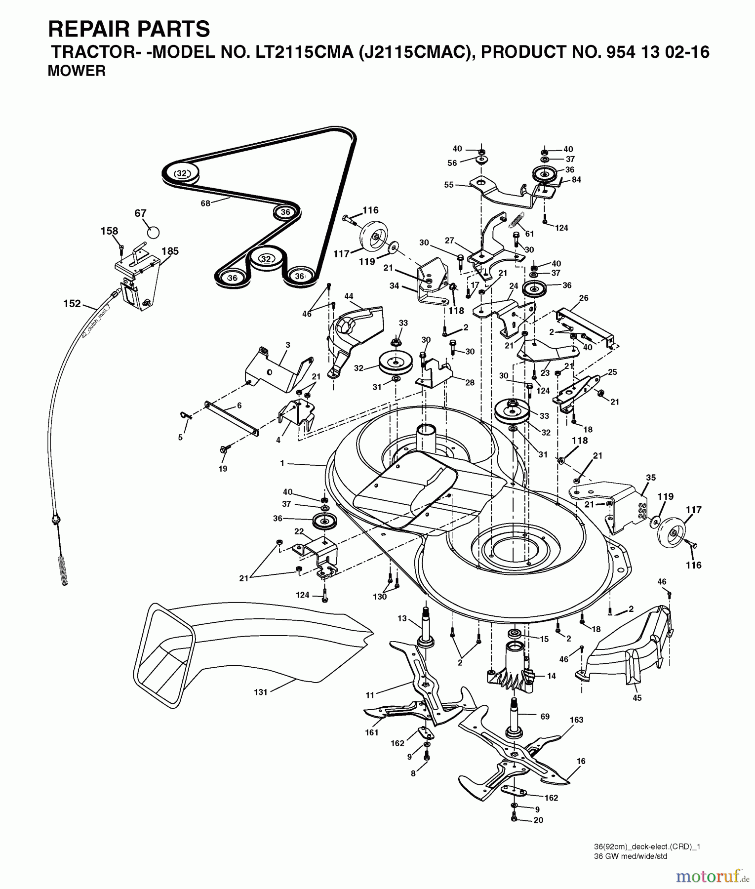 Jonsered Rasen  und Garten Traktoren LT2115 CMA (J2115CMAC, 954130216) - Jonsered Lawn & Garden Tractor (2004-06) MOWER DECK / CUTTING DECK