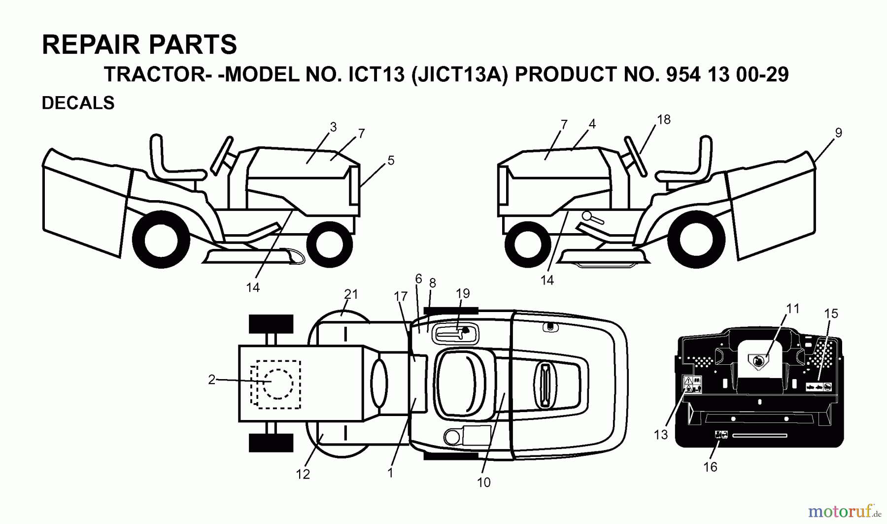 Jonsered Rasen und Garten Traktoren ICT13 (JICT13A, 954130029) - Jonsered Lawn & Garden Tractor (1999-03) DECALS