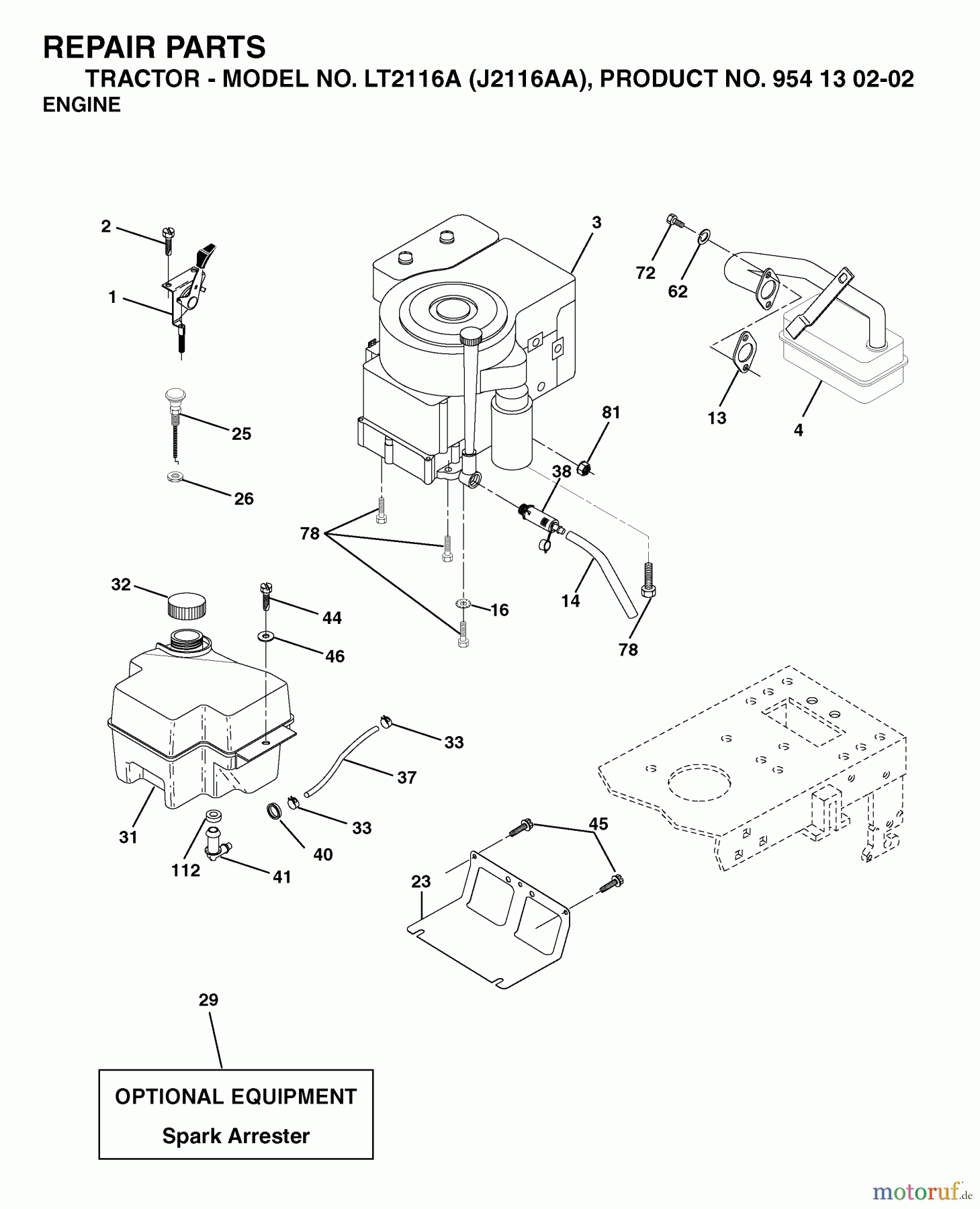 Jonsered Rasen und Garten Traktoren LT2116 A (J2116AA, 954130202) - Jonsered Lawn & Garden Tractor (2003-01) ENGINE