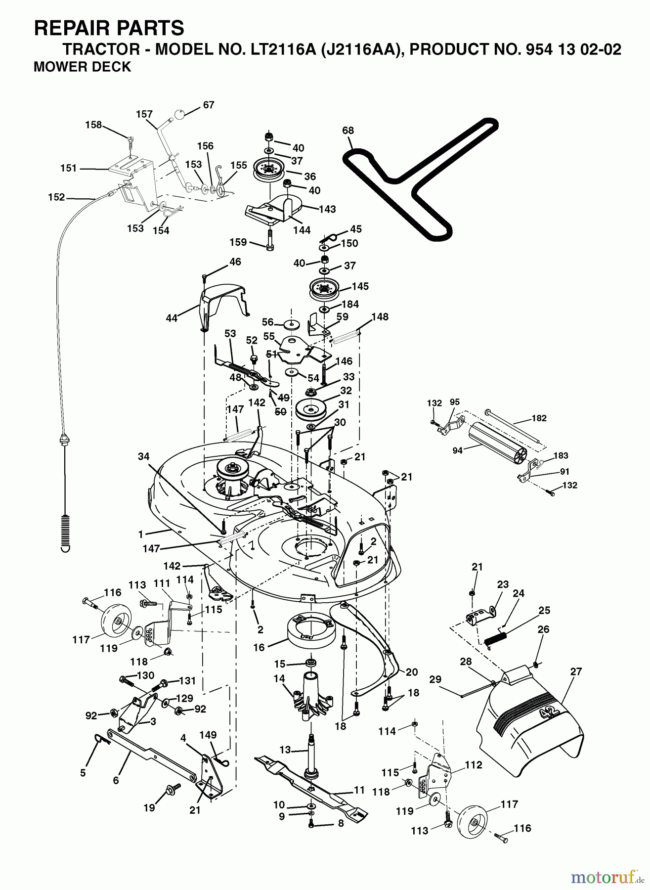  Jonsered Rasen  und Garten Traktoren LT2116 A (J2116AA, 954130202) - Jonsered Lawn & Garden Tractor (2003-01) MOWER DECK / CUTTING DECK