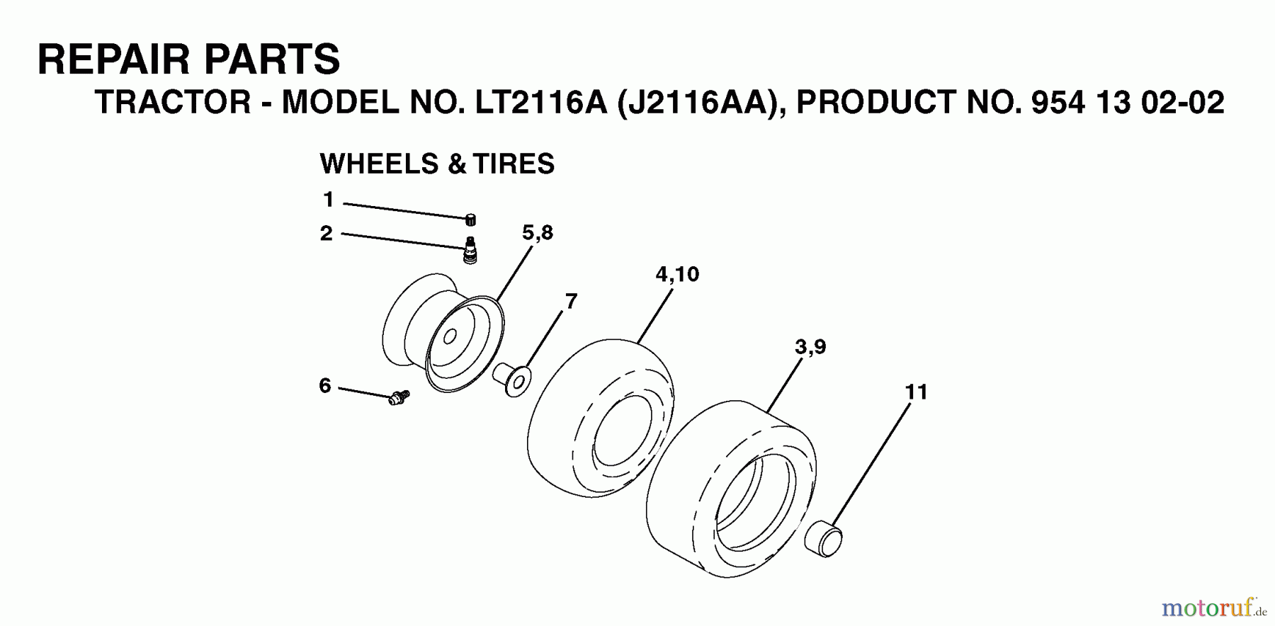Jonsered Rasen und Garten Traktoren LT2116 A (J2116AA, 954130202) - Jonsered Lawn & Garden Tractor (2003-01) WHEELS TIRES