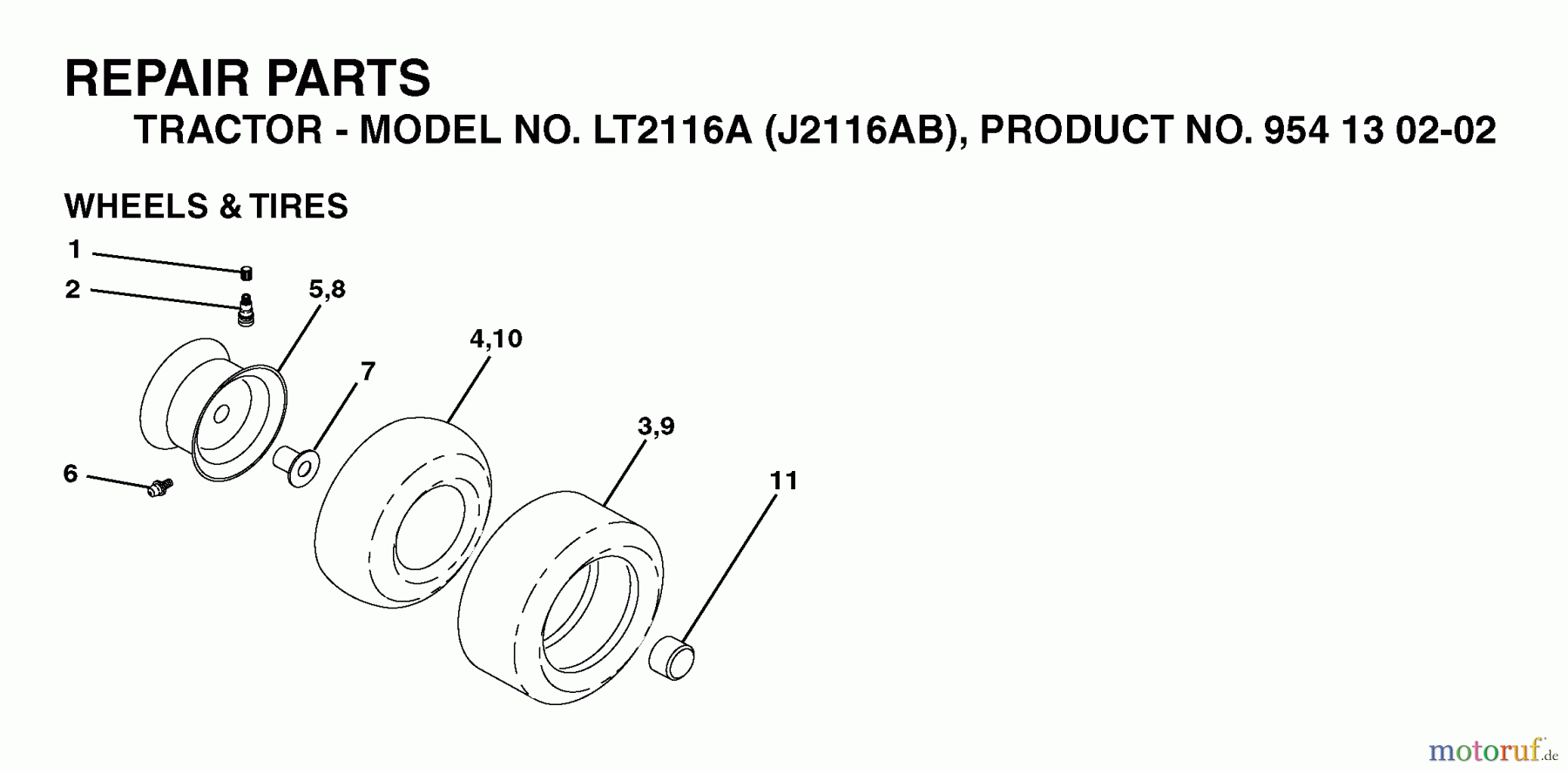 Jonsered Rasen und Garten Traktoren LT2116 A (J2116AB, 954130202) - Jonsered Lawn & Garden Tractor (2003-01) WHEELS TIRES
