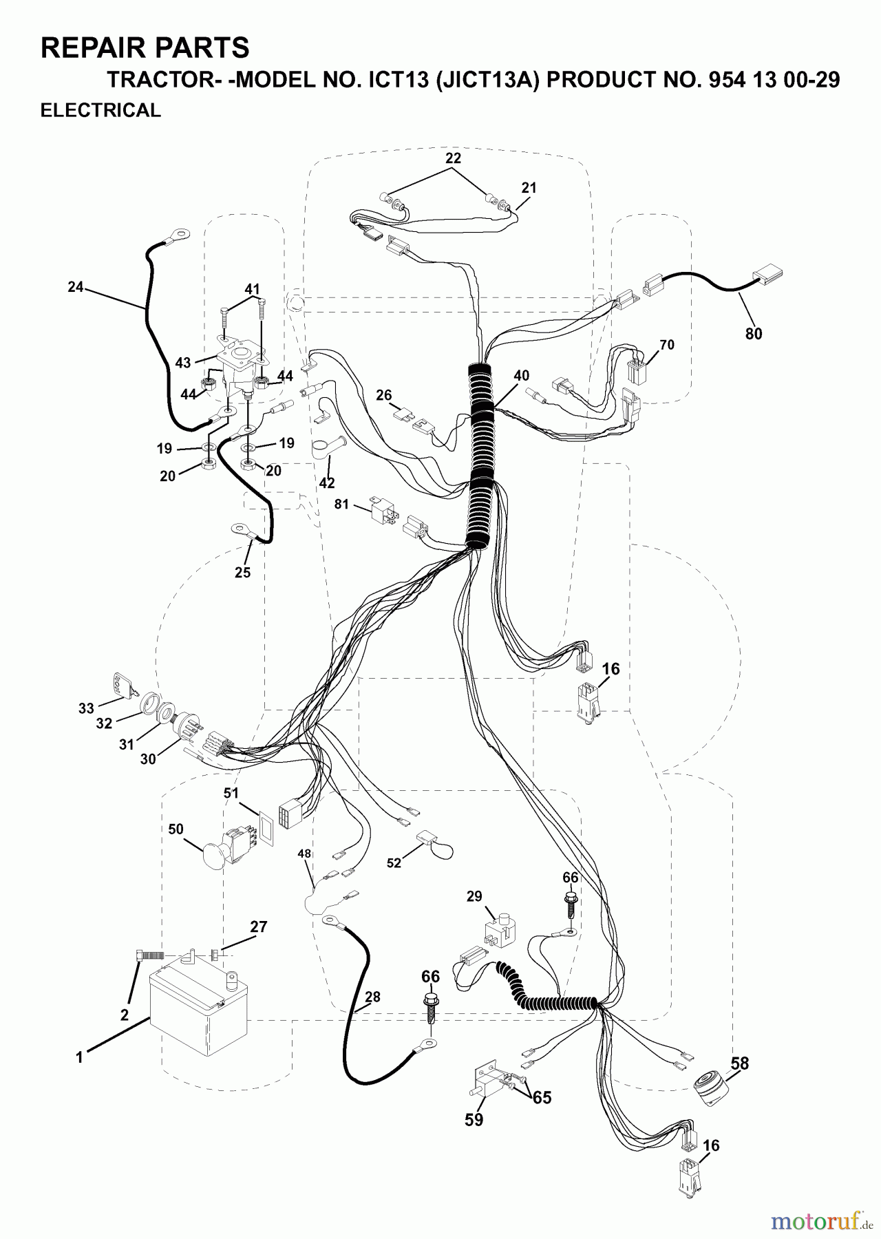  Jonsered Rasen  und Garten Traktoren ICT13 (JICT13A, 954130029) - Jonsered Lawn & Garden Tractor (1999-03) ELECTRICAL