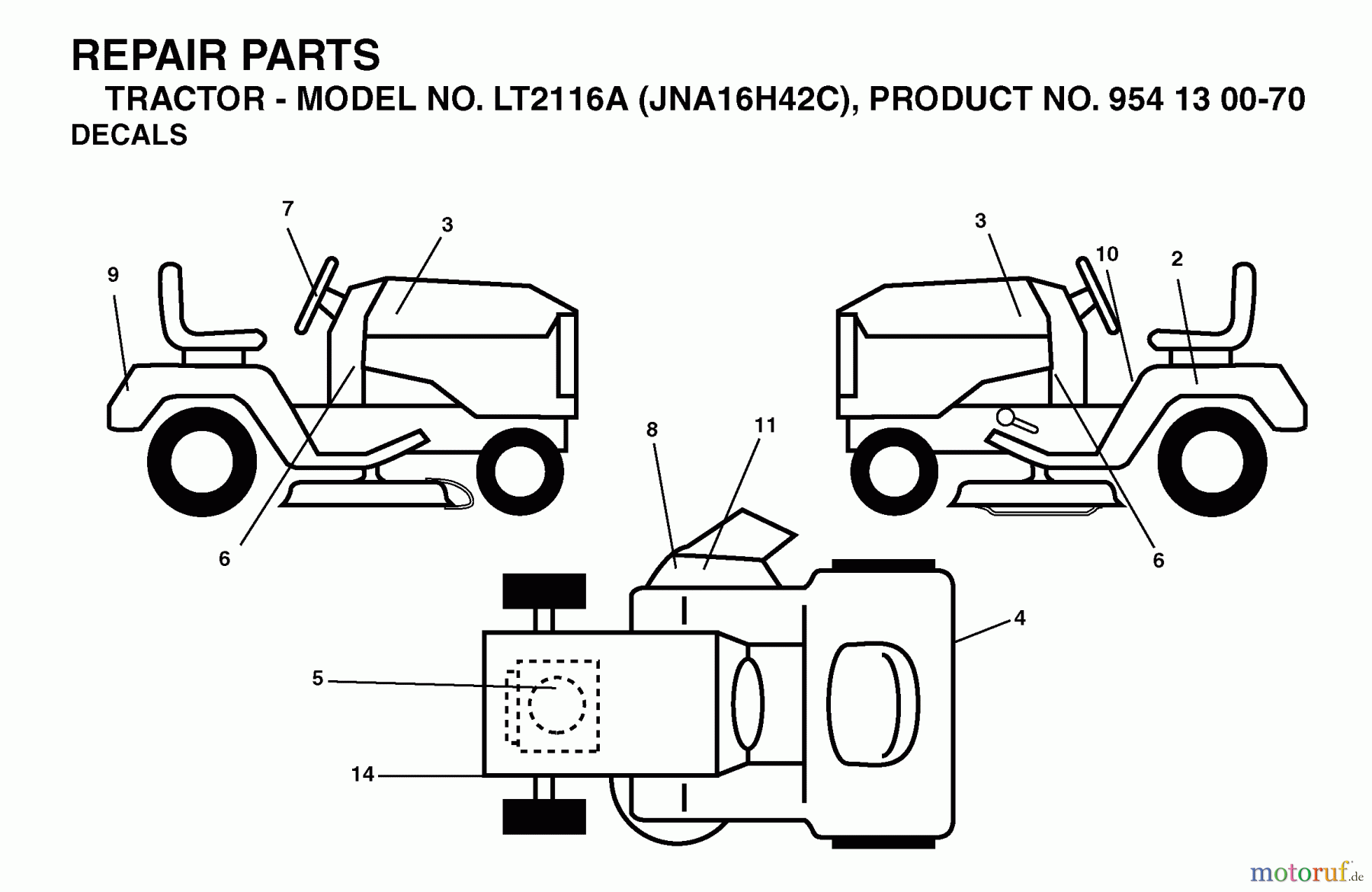 Jonsered Rasen und Garten Traktoren LT2116 A (JNA16H42C, 954130070) - Jonsered Lawn & Garden Tractor (2003-05) DECALS