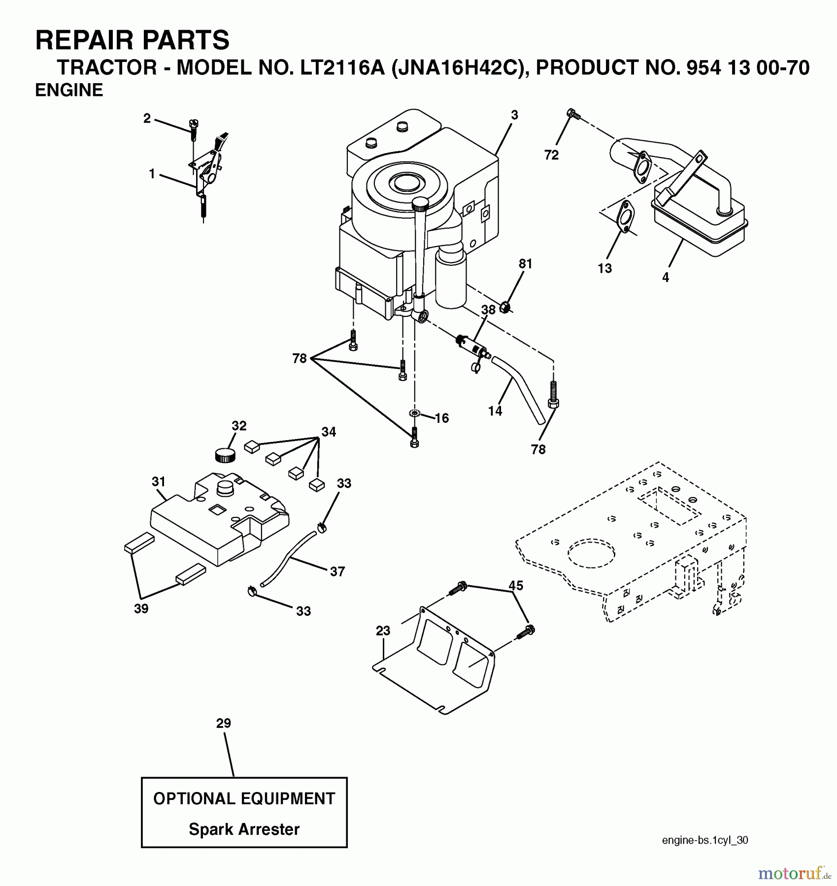 Jonsered Rasen und Garten Traktoren LT2116 A (JNA16H42C, 954130070) - Jonsered Lawn & Garden Tractor (2003-05) ENGINE