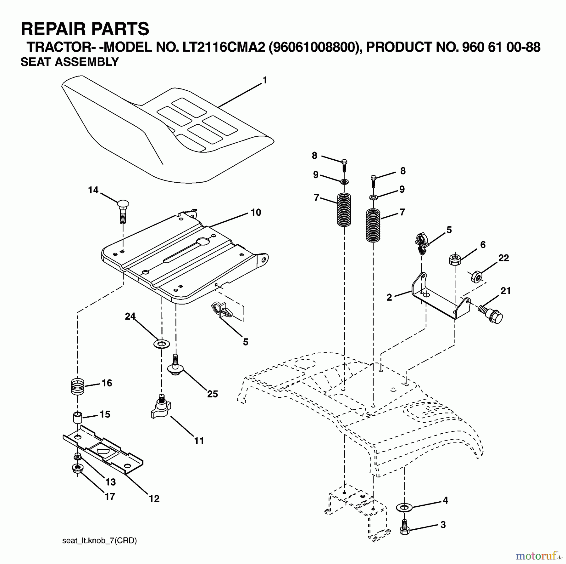 Jonsered Rasen und Garten Traktoren LT2116 CMA2 (96061008800) - Jonsered Lawn & Garden Tractor (2006-02) SEAT