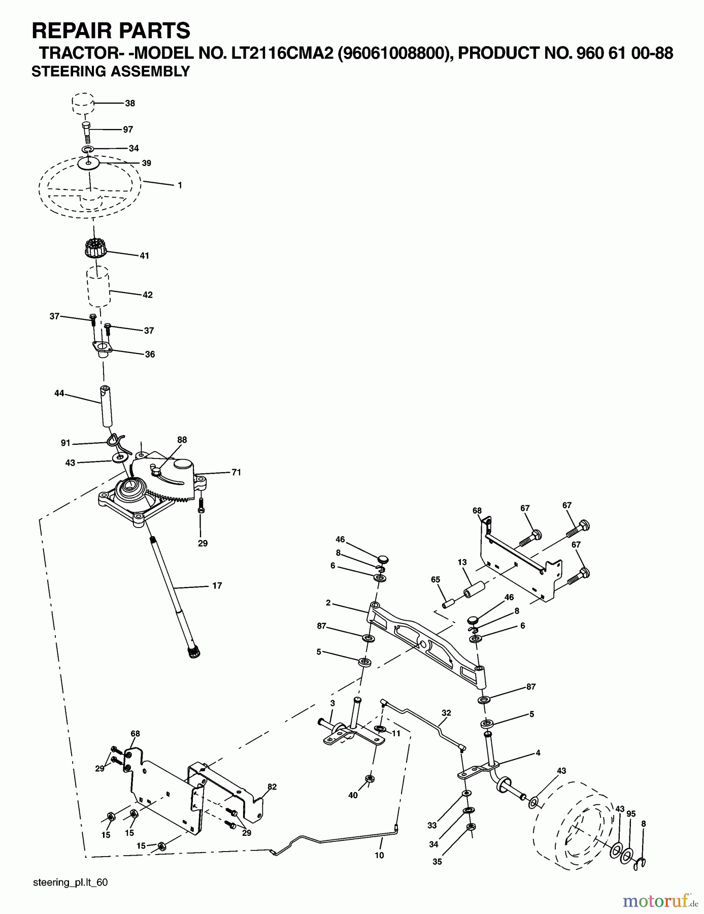  Jonsered Rasen  und Garten Traktoren LT2116 CMA2 (96061008800) - Jonsered Lawn & Garden Tractor (2006-02) STEERING