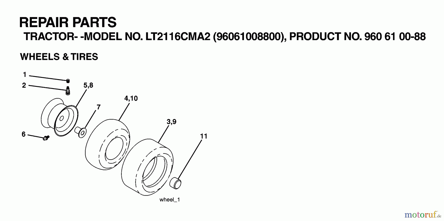 Jonsered Rasen und Garten Traktoren LT2116 CMA2 (96061008800) - Jonsered Lawn & Garden Tractor (2006-02) WHEELS TIRES